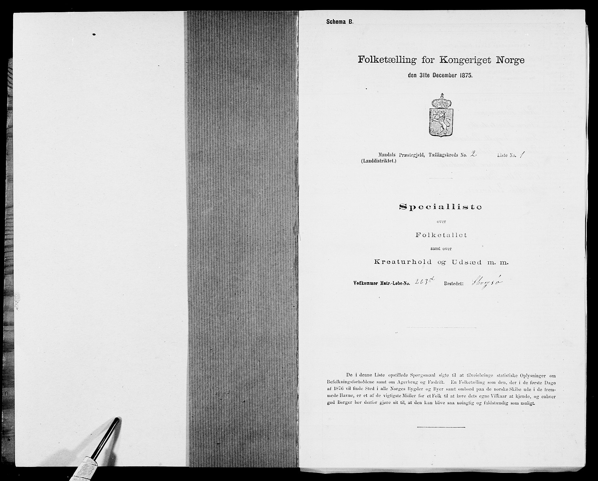 SAK, 1875 census for 1019L Mandal/Halse og Harkmark, 1875, p. 217