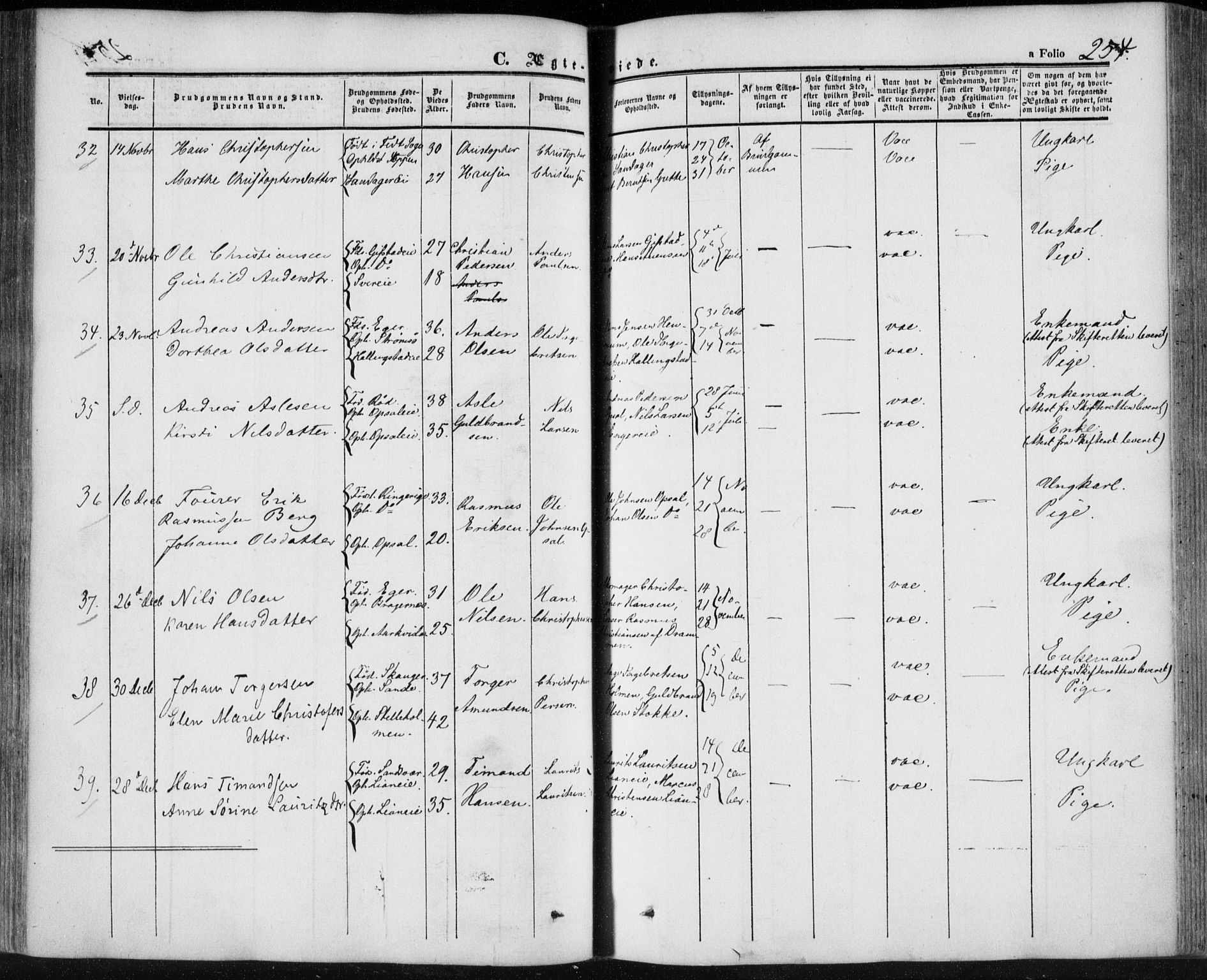 Lier kirkebøker, AV/SAKO-A-230/F/Fa/L0012: Parish register (official) no. I 12, 1854-1864, p. 254