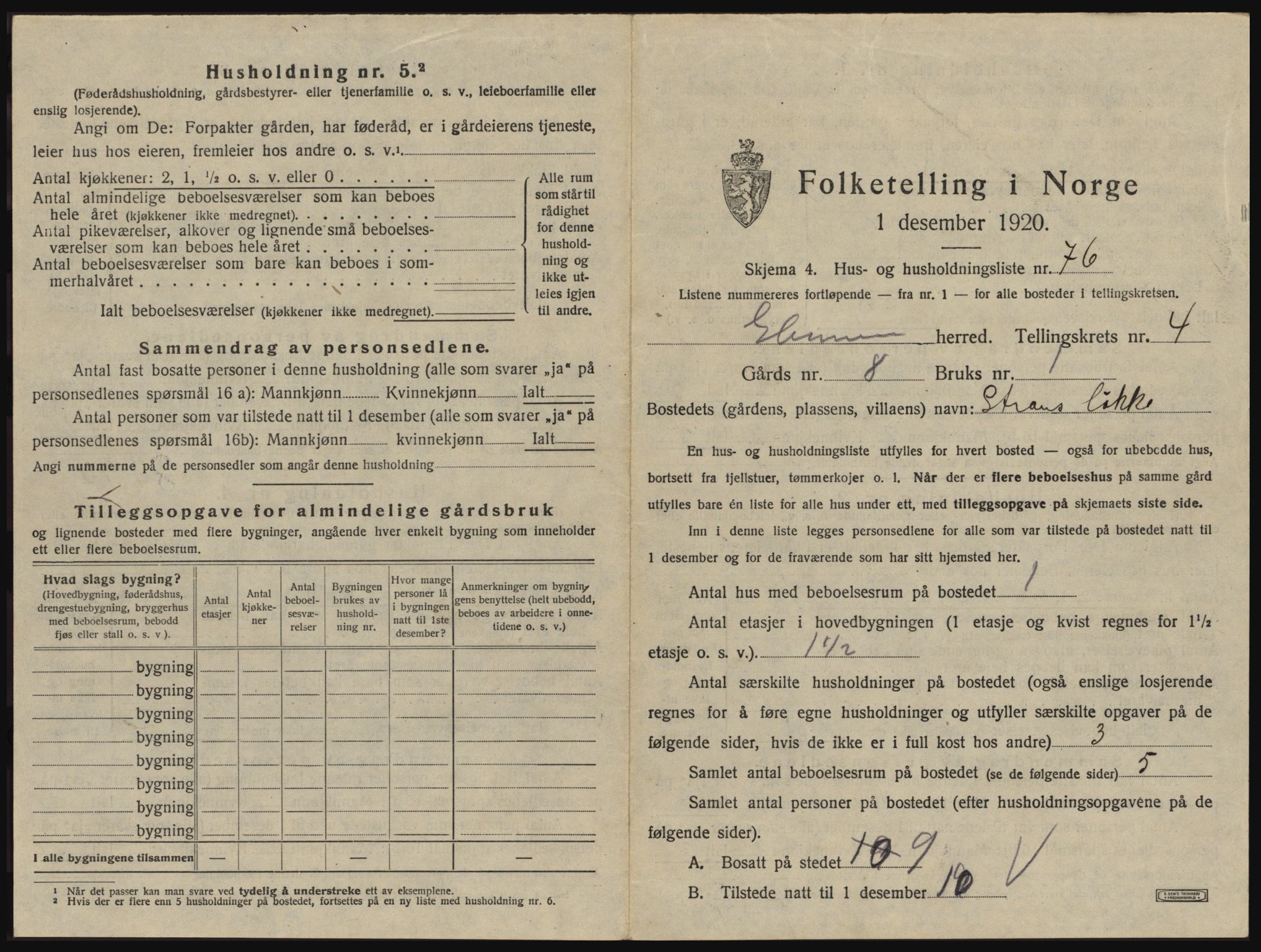 SAO, 1920 census for Glemmen, 1920, p. 1609