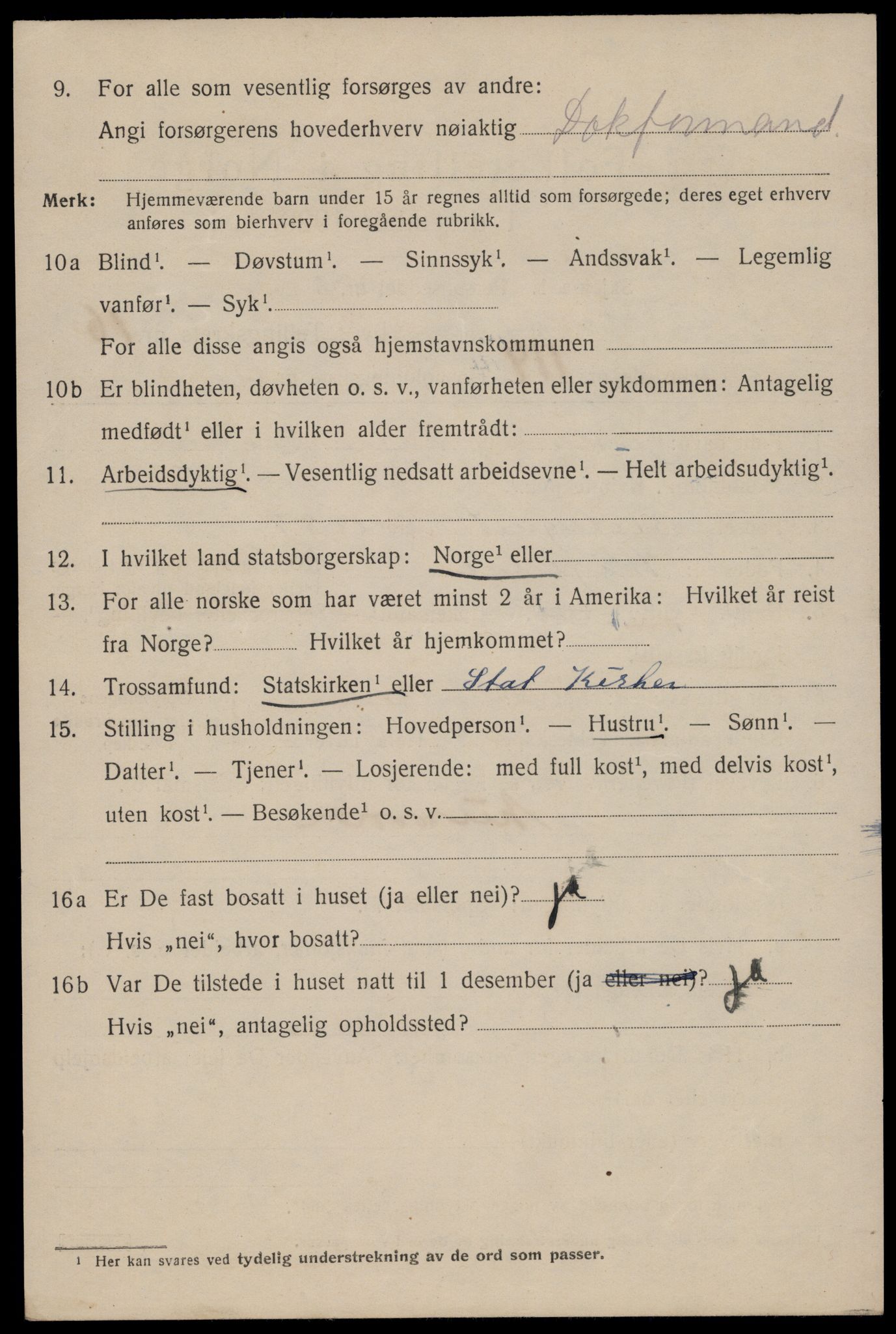 SAST, 1920 census for Stavanger, 1920, p. 65215