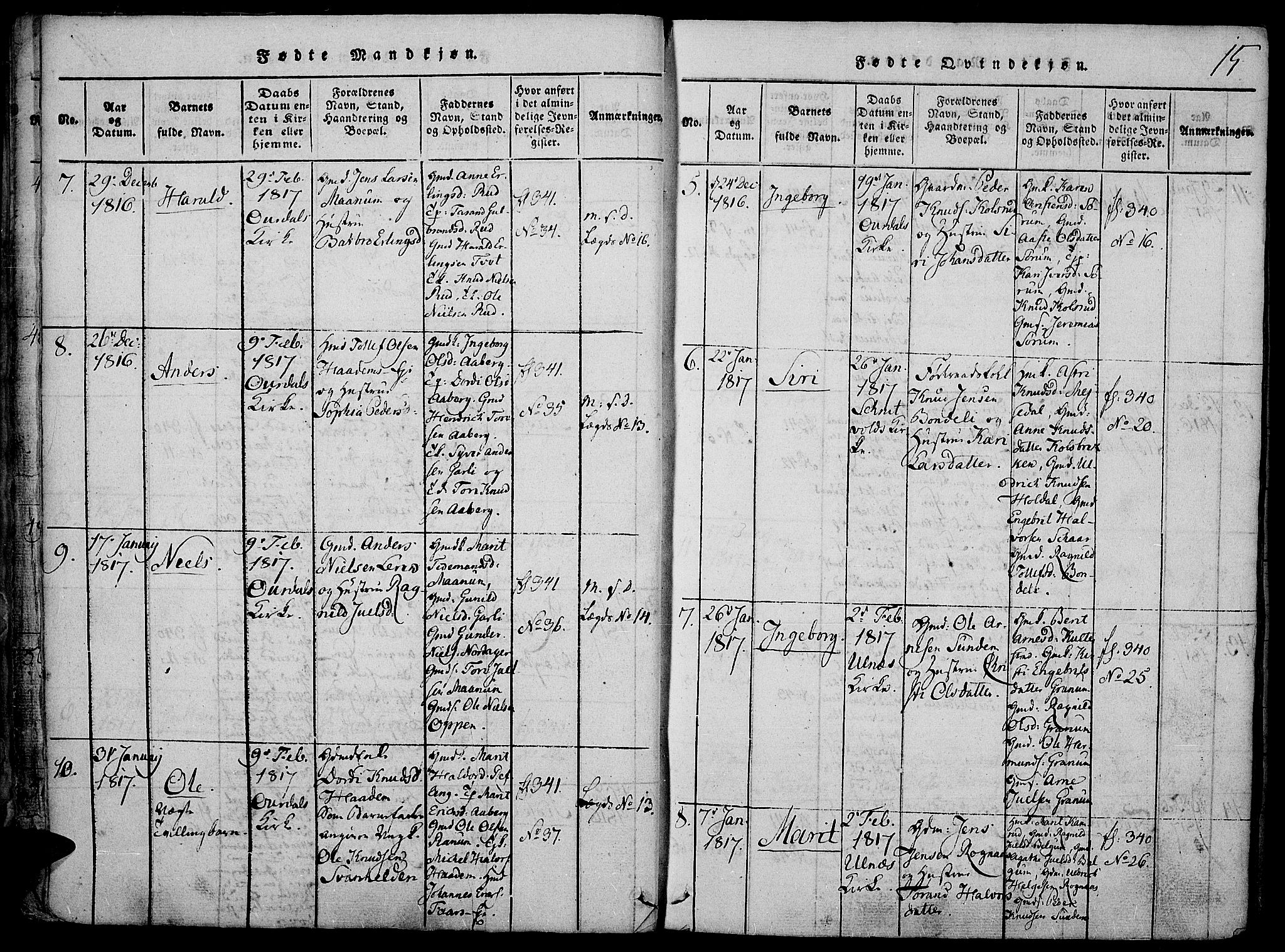 Nord-Aurdal prestekontor, SAH/PREST-132/H/Ha/Haa/L0002: Parish register (official) no. 2, 1816-1828, p. 15