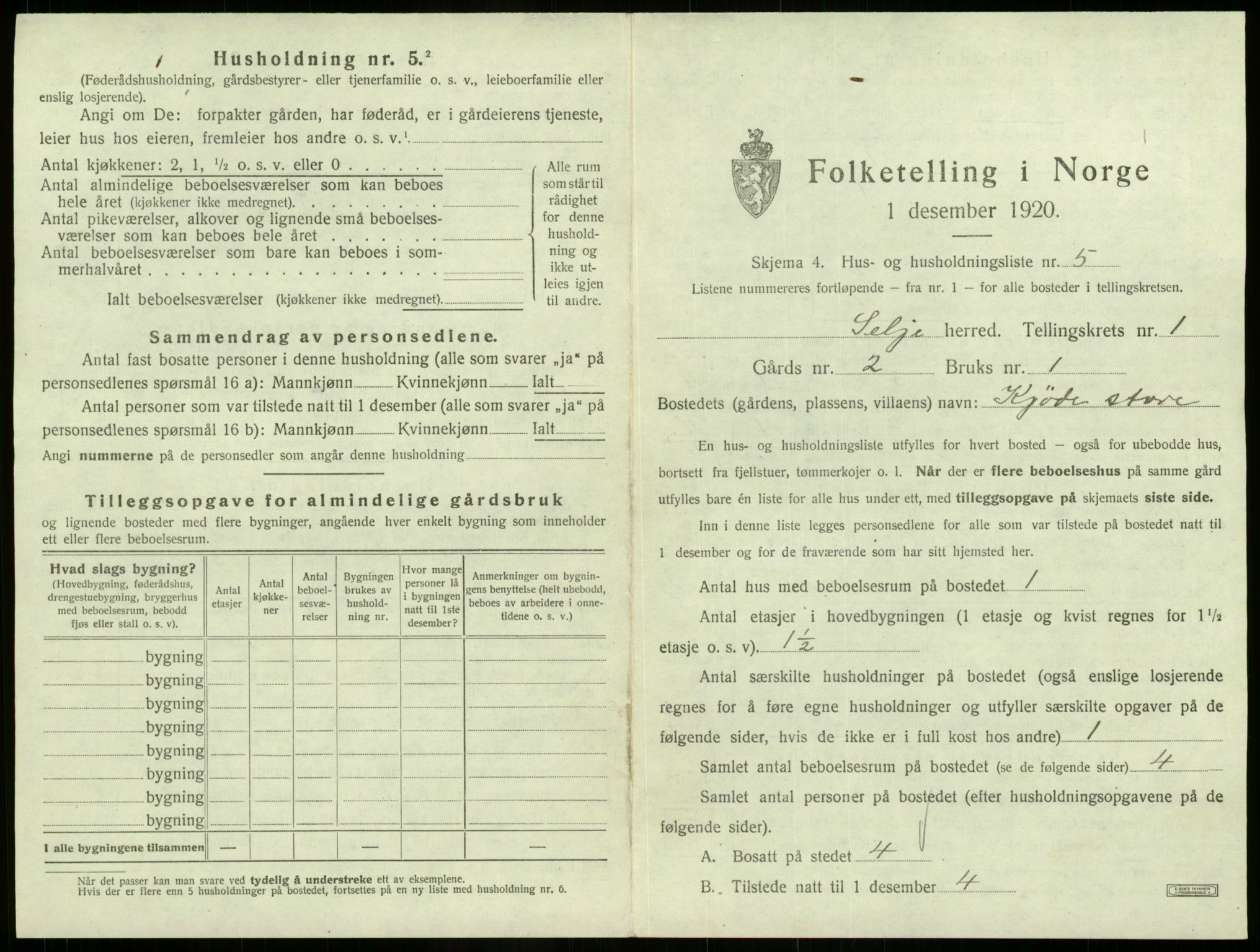 SAB, 1920 census for Selje, 1920, p. 79