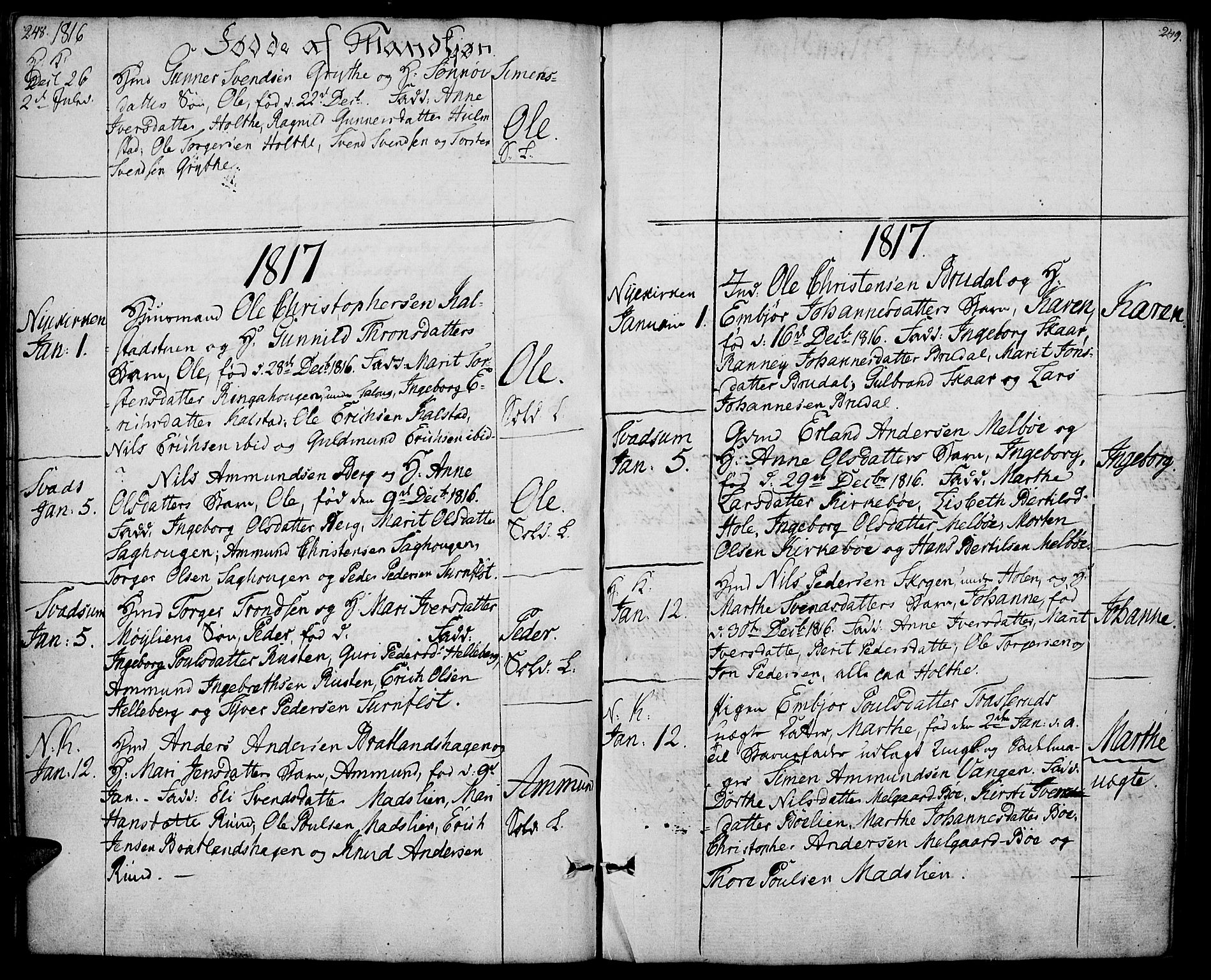 Gausdal prestekontor, SAH/PREST-090/H/Ha/Haa/L0004: Parish register (official) no. 4, 1809-1817, p. 248-249