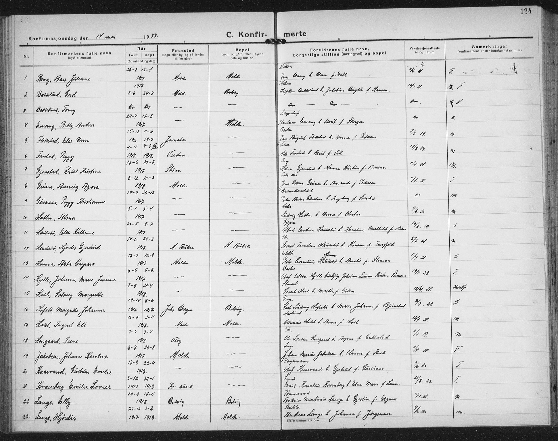 Ministerialprotokoller, klokkerbøker og fødselsregistre - Møre og Romsdal, AV/SAT-A-1454/558/L0704: Parish register (copy) no. 558C05, 1921-1942, p. 124