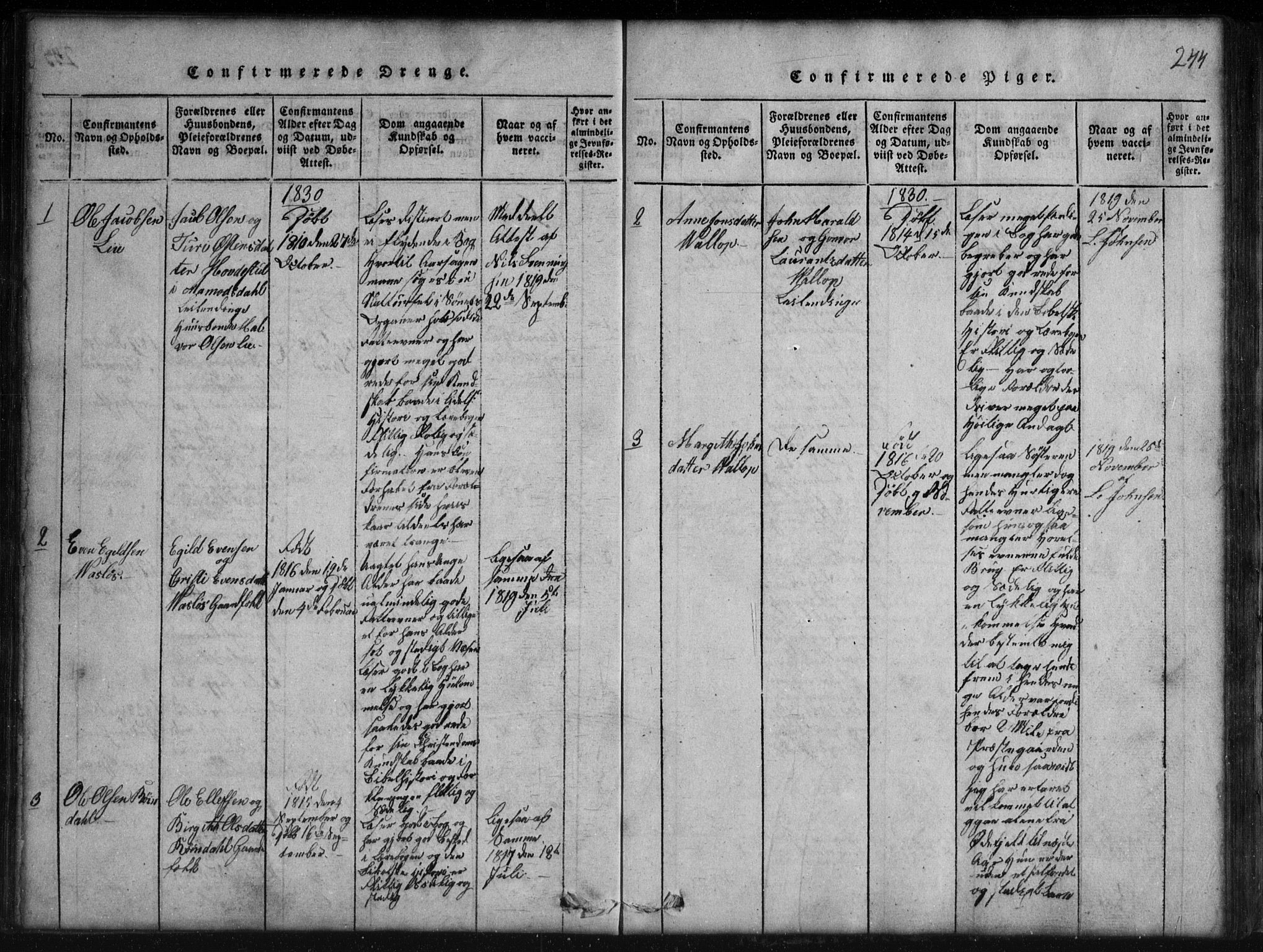 Rauland kirkebøker, SAKO/A-292/G/Gb/L0001: Parish register (copy) no. II 1, 1815-1886, p. 244