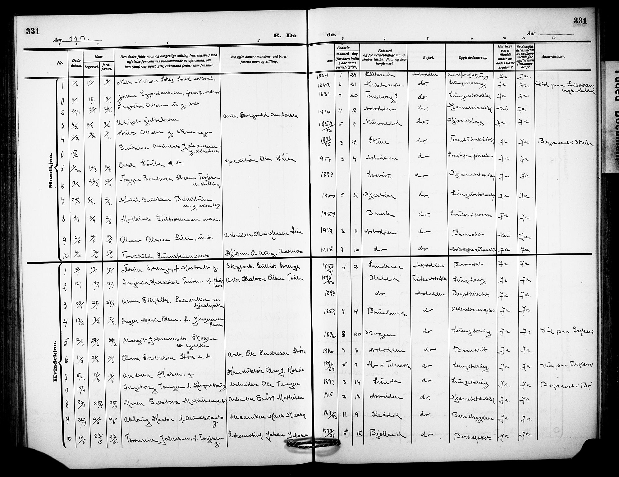 Notodden kirkebøker, AV/SAKO-A-290/G/Ga/L0001: Parish register (copy) no. 1, 1912-1923, p. 331