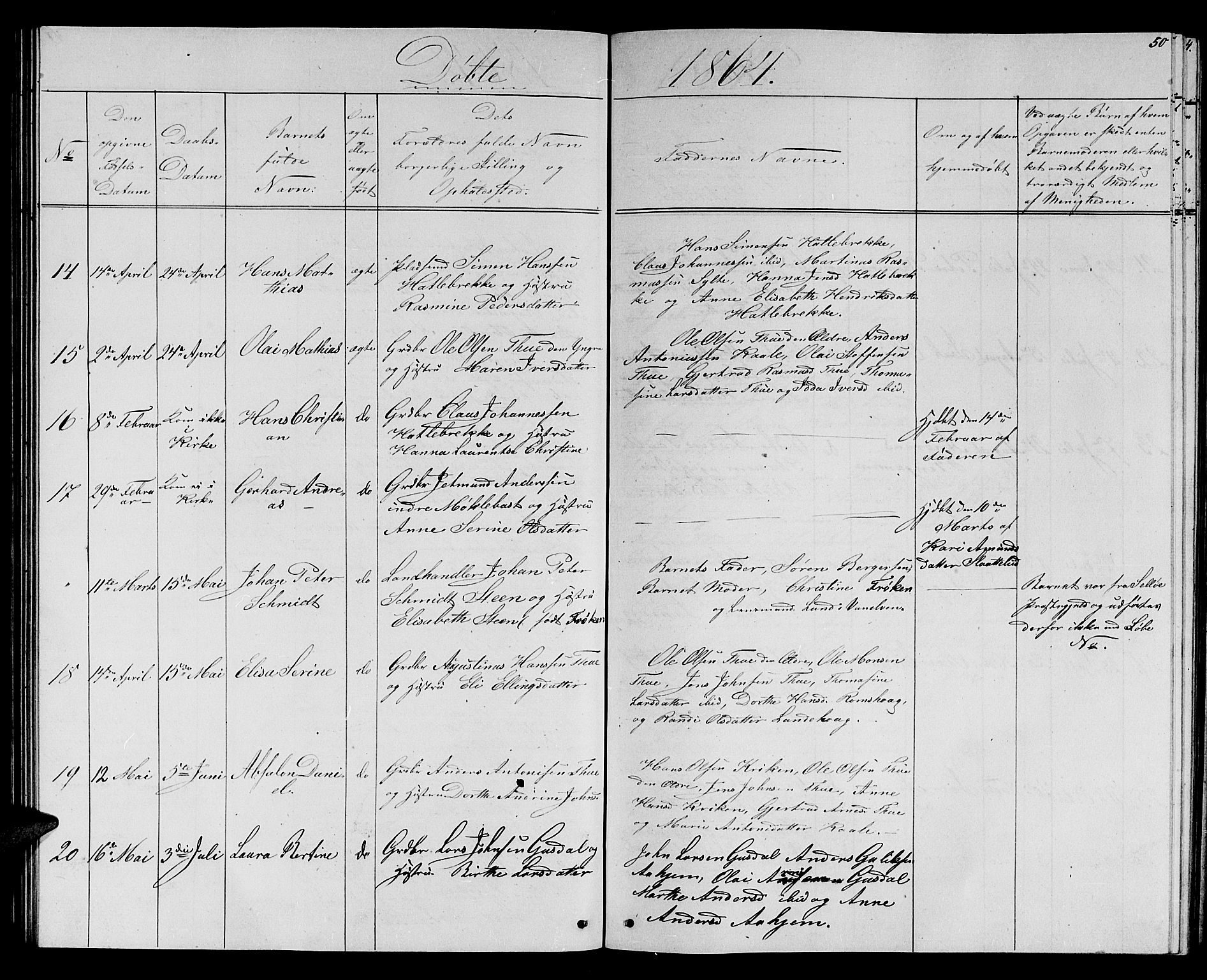 Ministerialprotokoller, klokkerbøker og fødselsregistre - Møre og Romsdal, AV/SAT-A-1454/501/L0015: Parish register (copy) no. 501C01, 1854-1867, p. 50