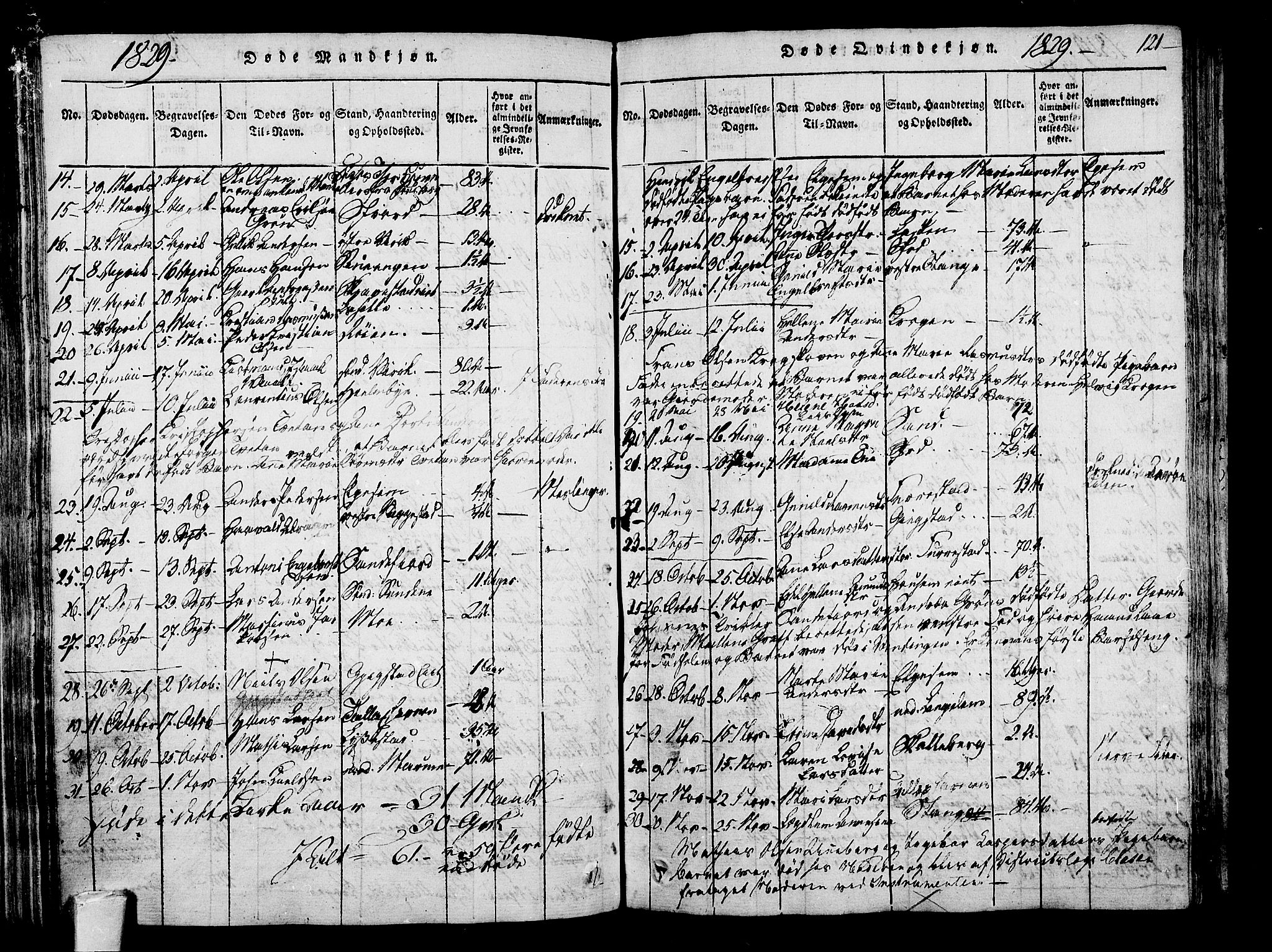 Sandar kirkebøker, SAKO/A-243/F/Fa/L0004: Parish register (official) no. 4, 1814-1832, p. 121
