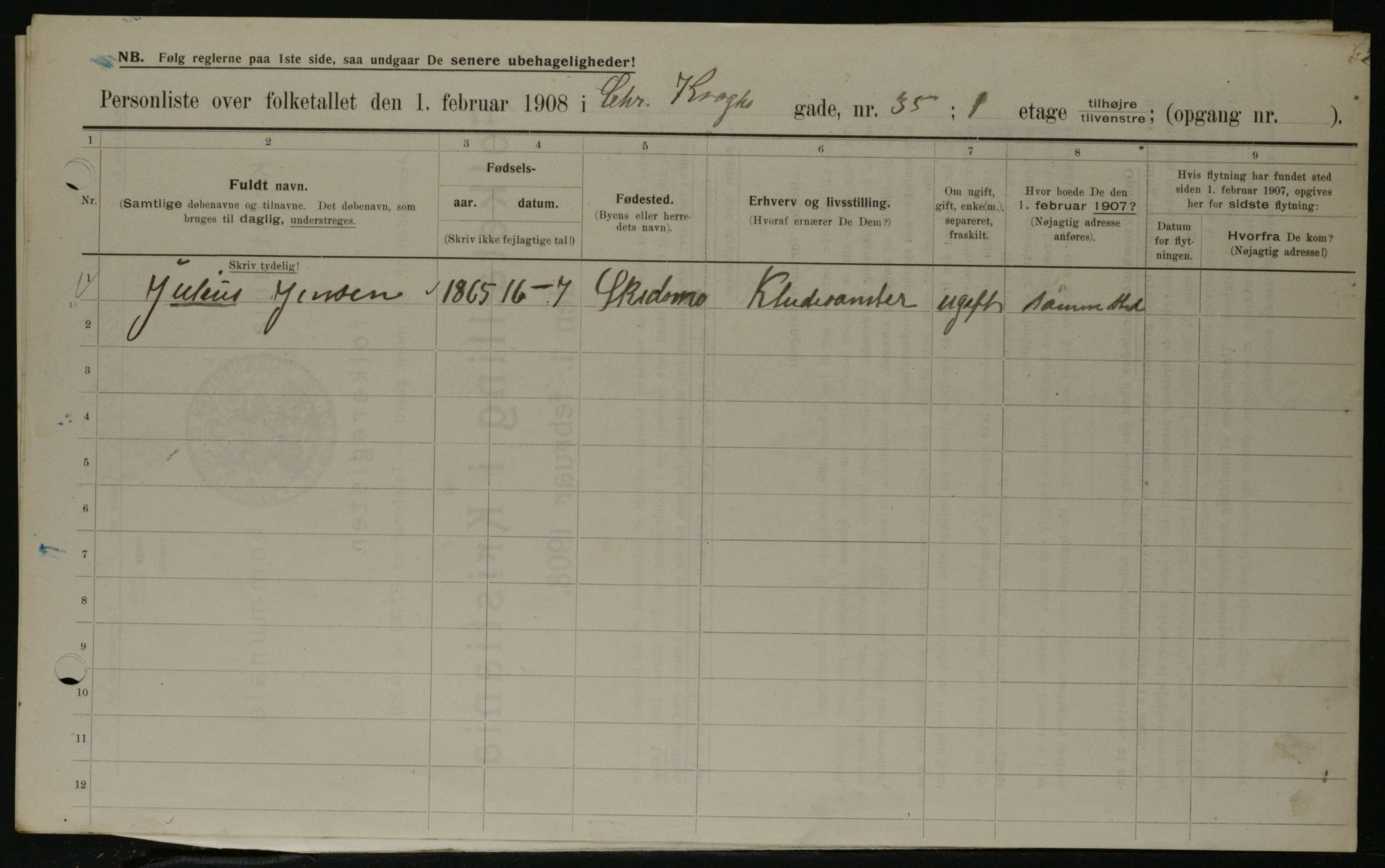 OBA, Municipal Census 1908 for Kristiania, 1908, p. 11254