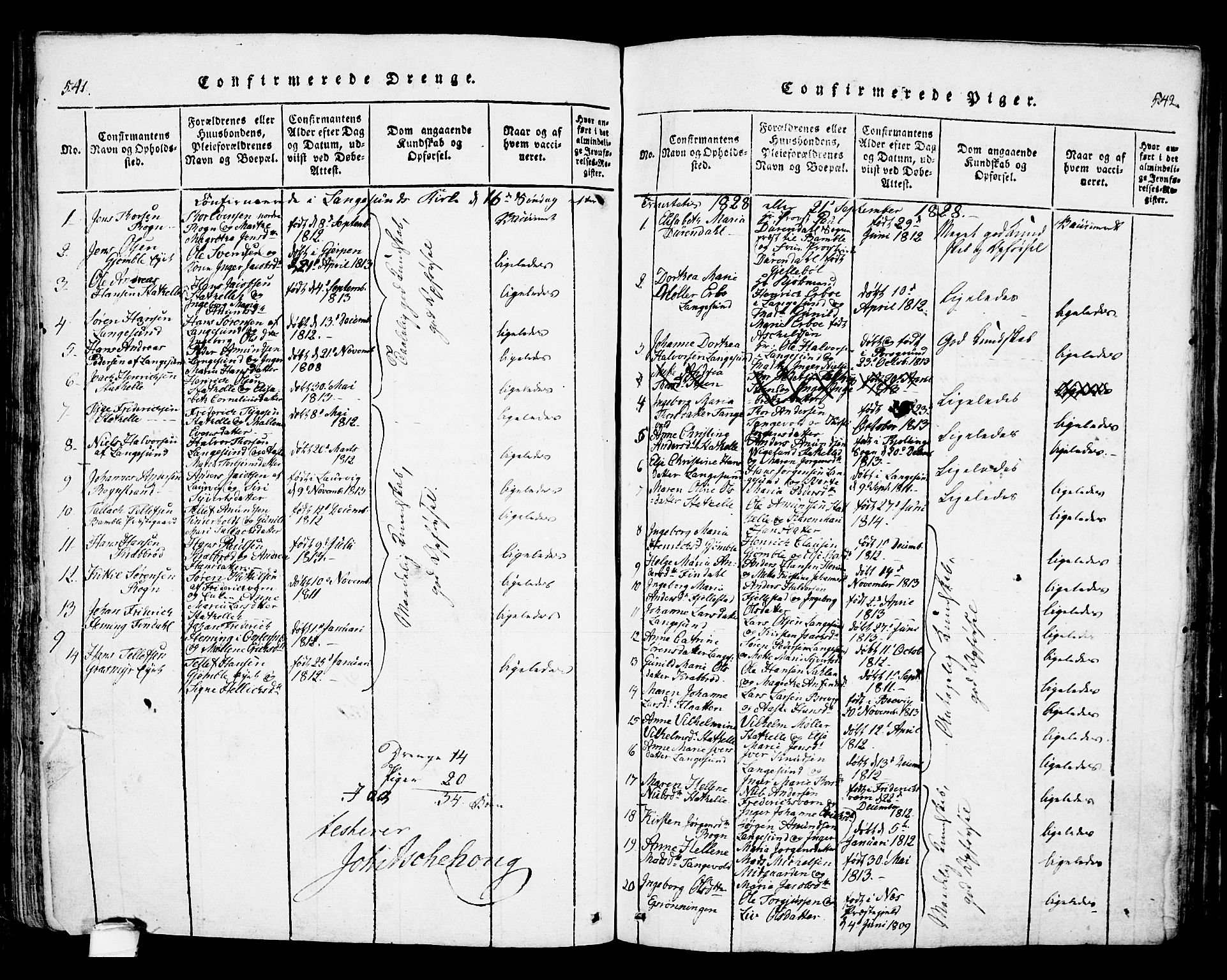 Bamble kirkebøker, SAKO/A-253/F/Fa/L0003: Parish register (official) no. I 3 /1, 1814-1834, p. 541-542