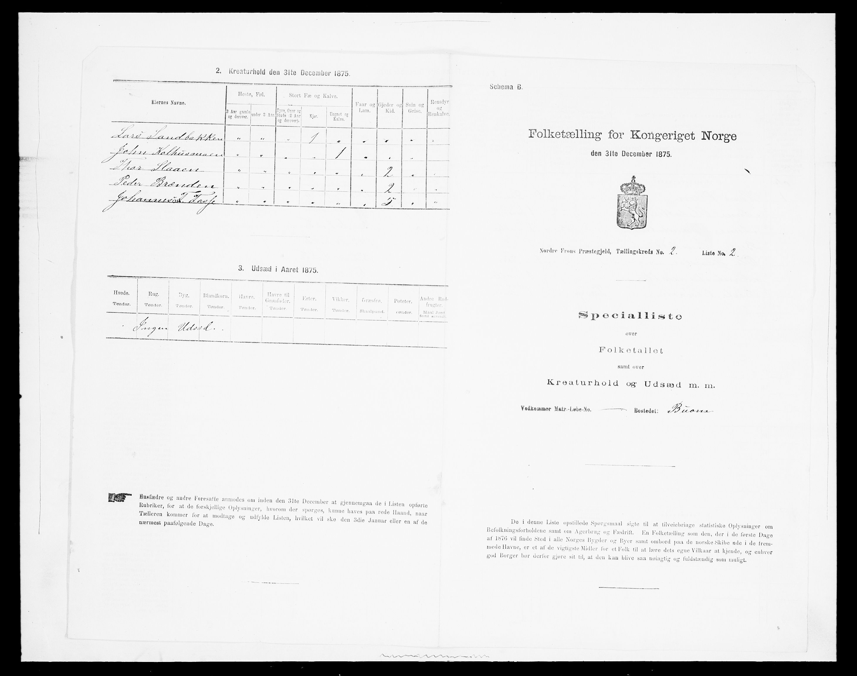 SAH, 1875 census for 0518P Nord-Fron, 1875, p. 142