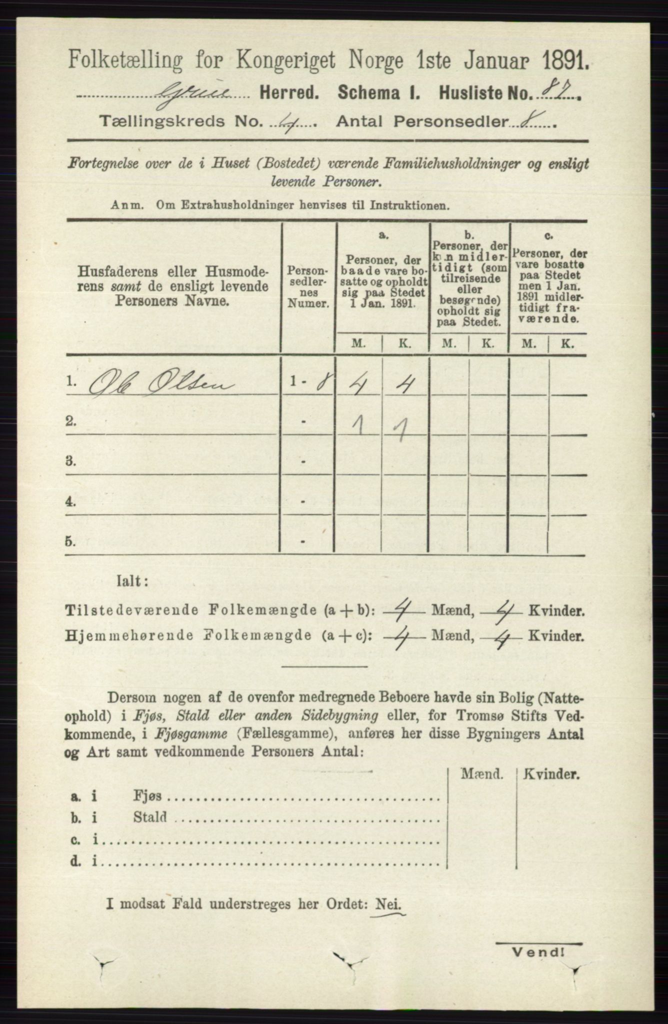 RA, 1891 census for 0423 Grue, 1891, p. 2100