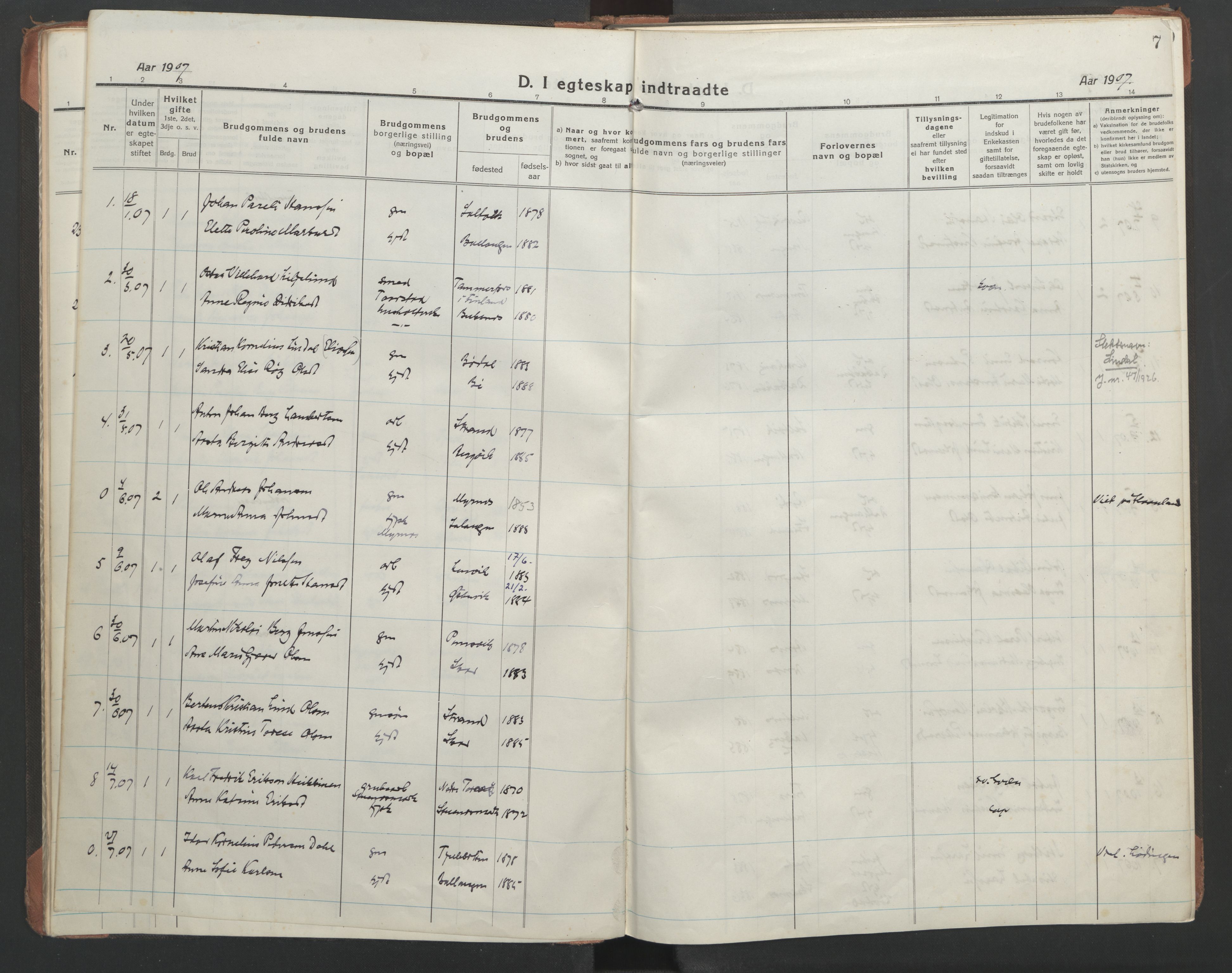Ministerialprotokoller, klokkerbøker og fødselsregistre - Nordland, SAT/A-1459/863/L0902: Parish register (official) no. 863A14, 1906-1937, p. 7