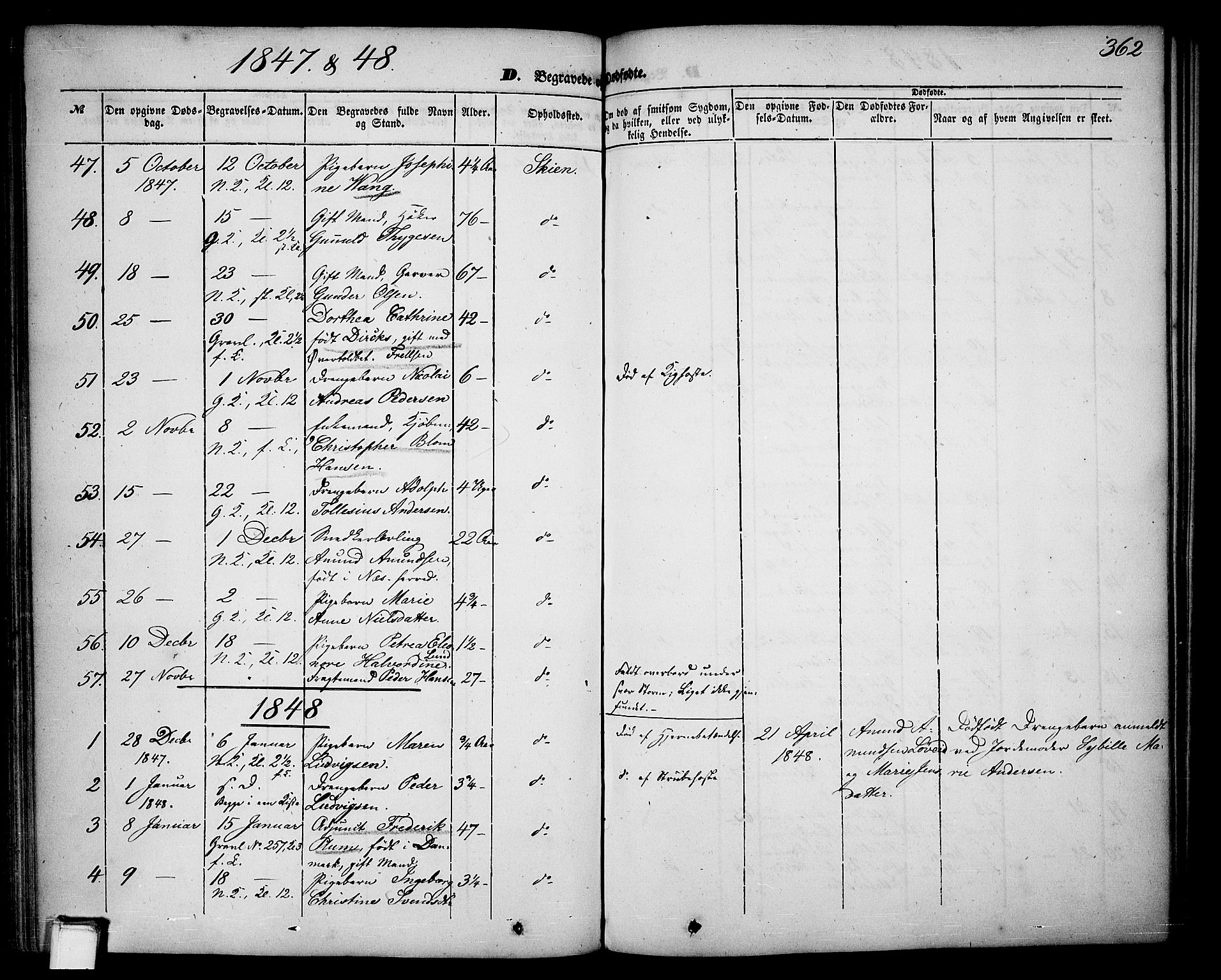 Skien kirkebøker, SAKO/A-302/G/Ga/L0004: Parish register (copy) no. 4, 1843-1867, p. 362