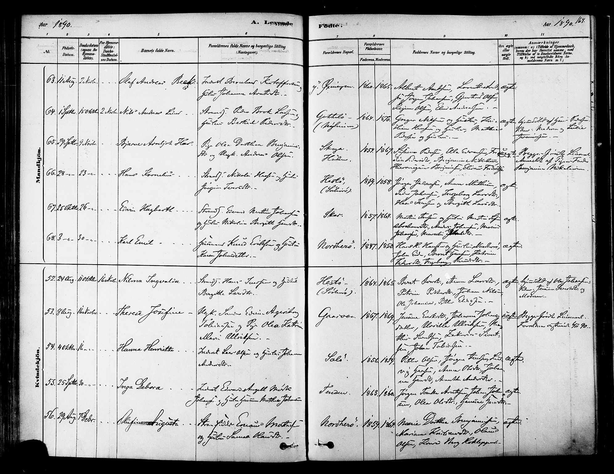 Ministerialprotokoller, klokkerbøker og fødselsregistre - Nordland, AV/SAT-A-1459/834/L0507: Parish register (official) no. 834A05, 1878-1892, p. 164