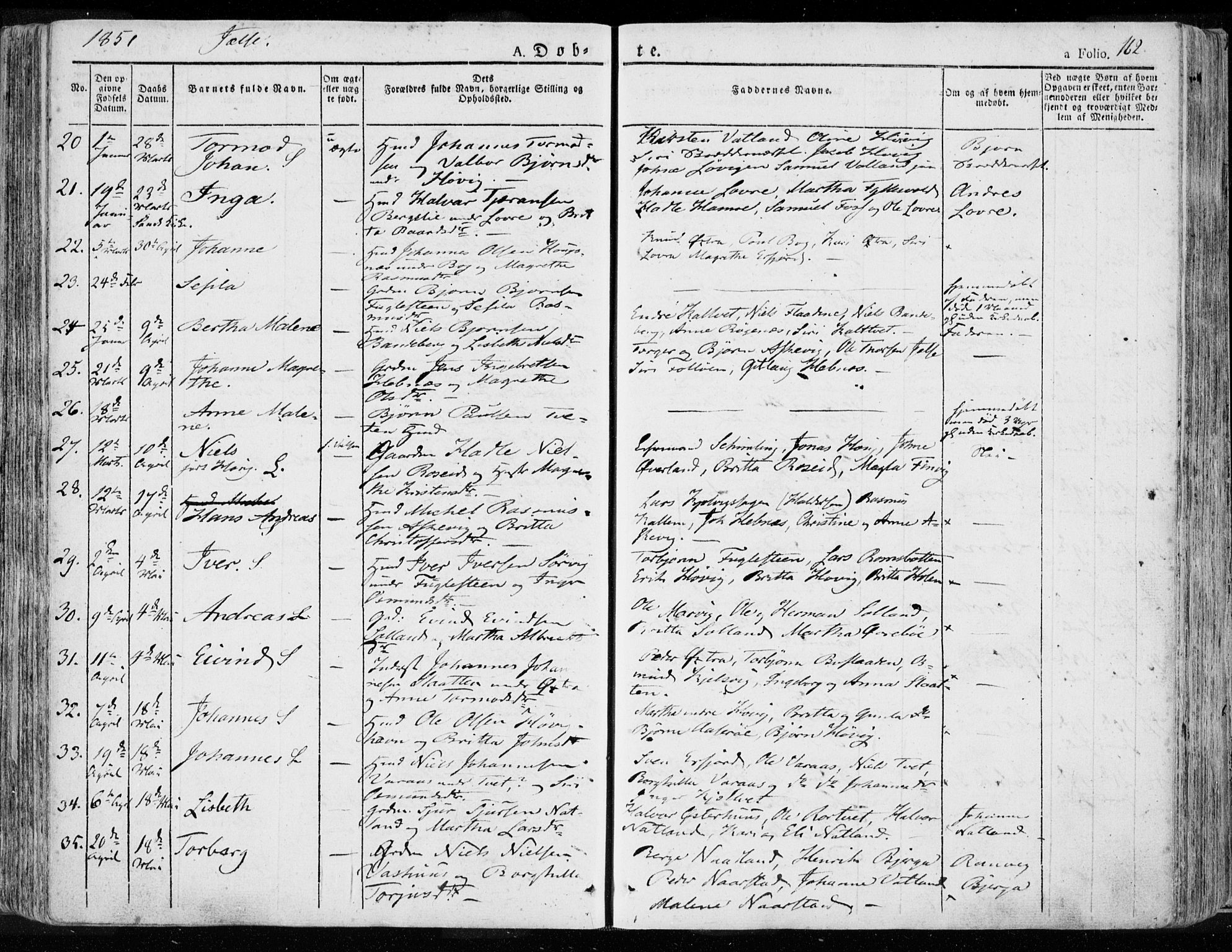 Jelsa sokneprestkontor, SAST/A-101842/01/IV: Parish register (official) no. A 6.1, 1828-1853, p. 162
