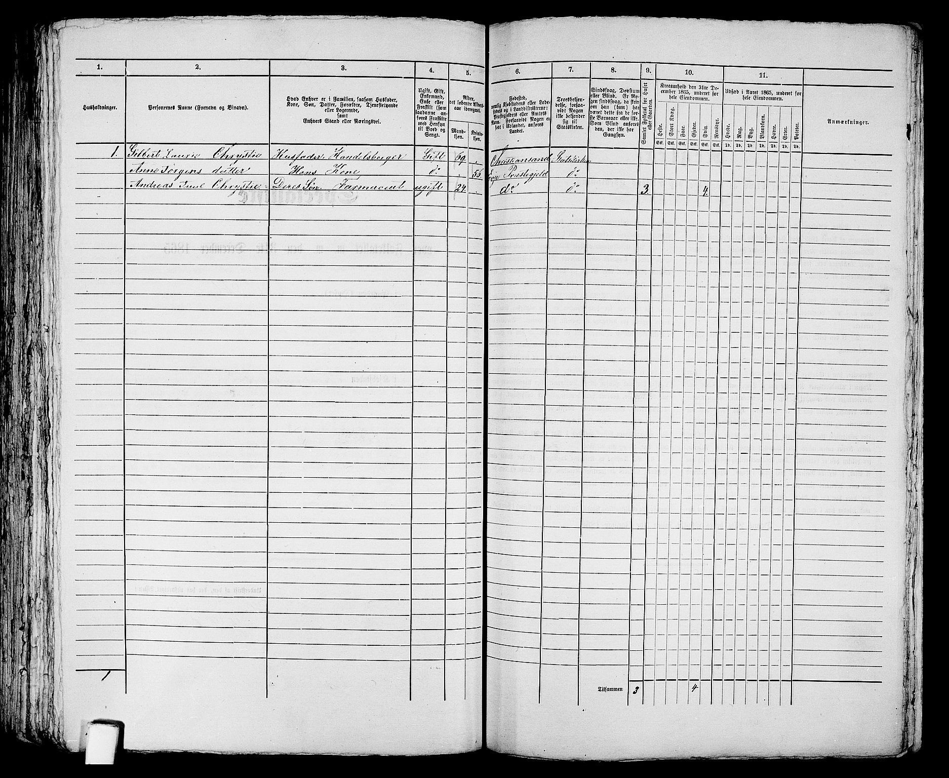 RA, 1865 census for Kristiansand, 1865, p. 1842