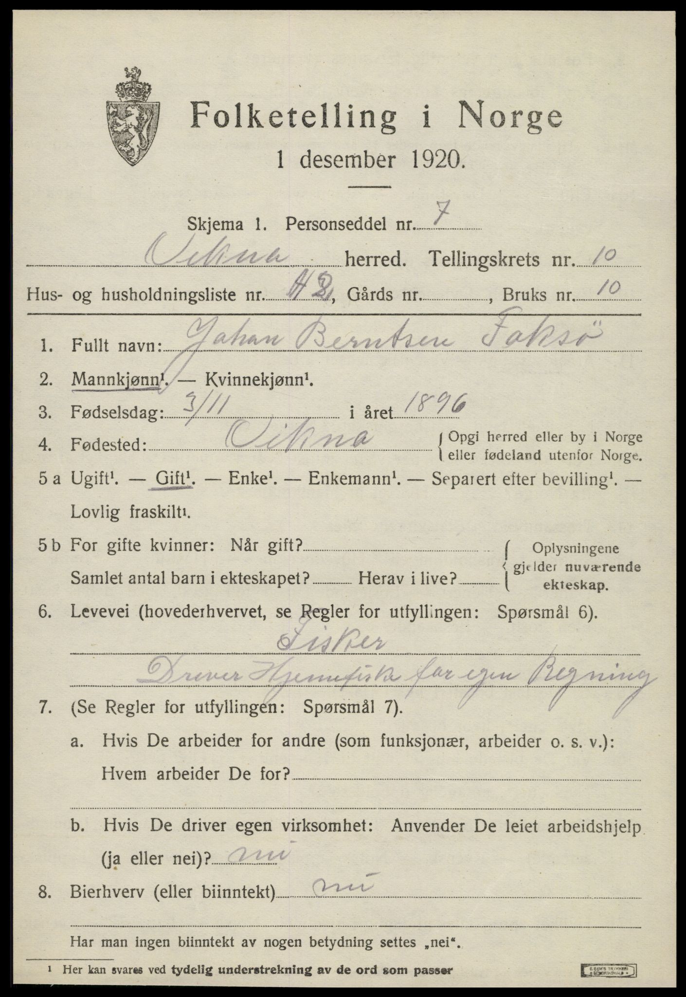 SAT, 1920 census for Vikna, 1920, p. 7339