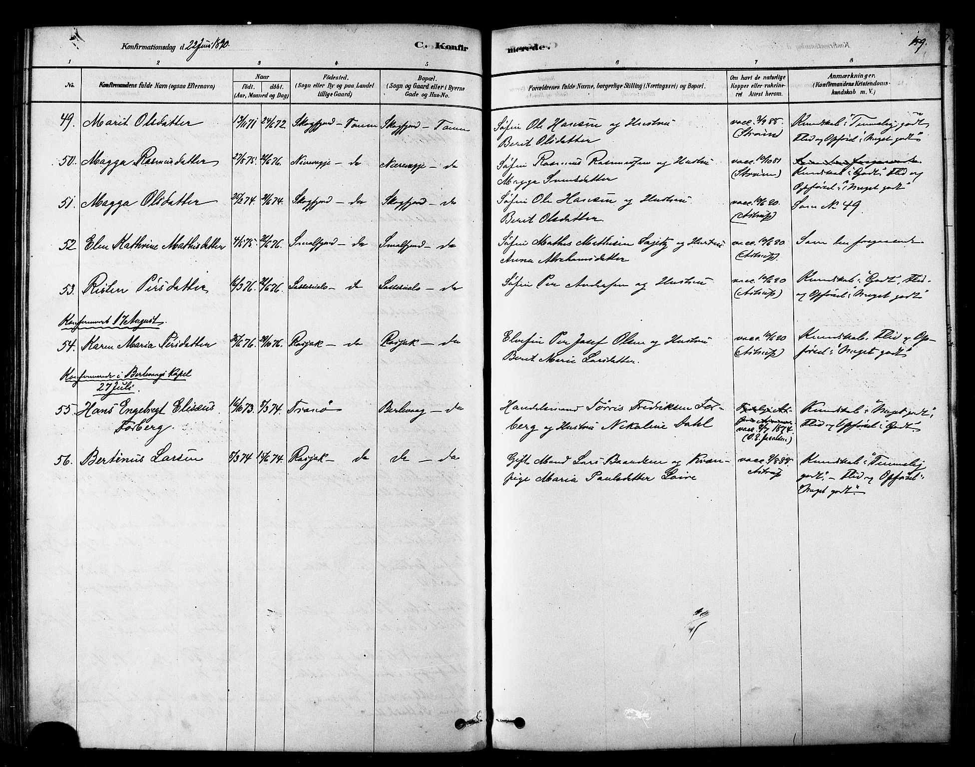 Tana sokneprestkontor, SATØ/S-1334/H/Ha/L0004kirke: Parish register (official) no. 4, 1878-1891, p. 159