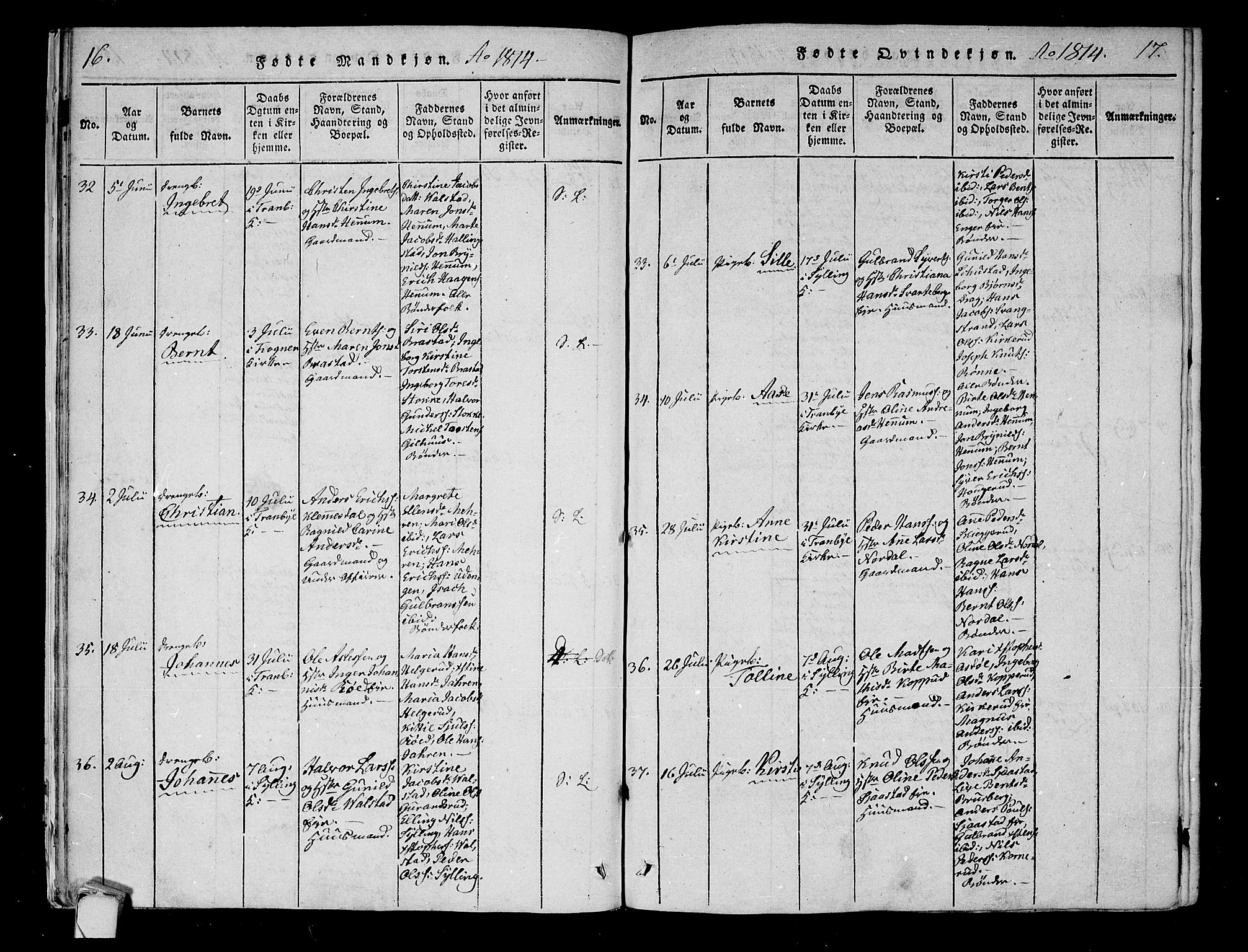 Lier kirkebøker, AV/SAKO-A-230/F/Fa/L0008: Parish register (official) no. I 8, 1813-1825, p. 16-17