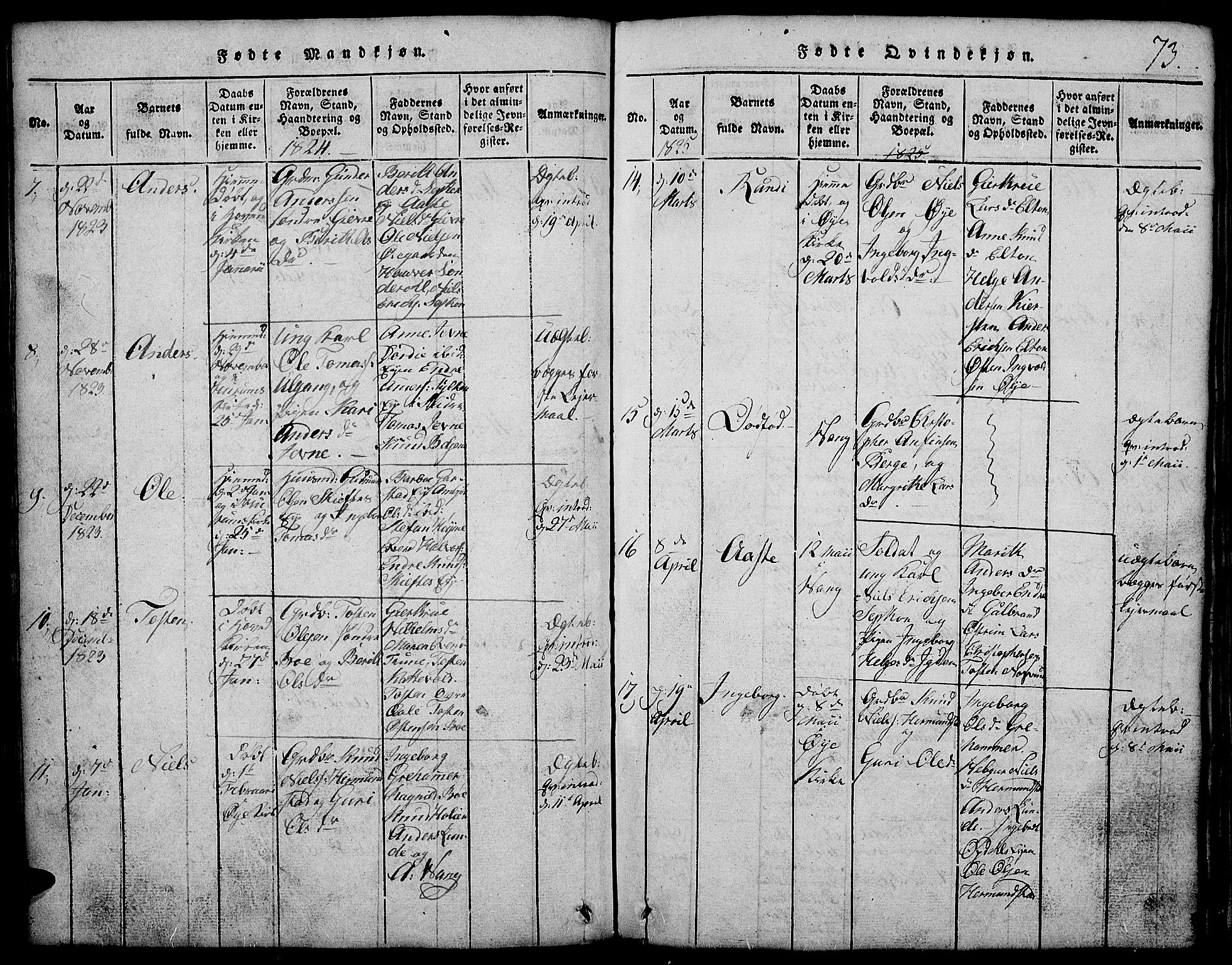 Vang prestekontor, Valdres, SAH/PREST-140/H/Hb/L0002: Parish register (copy) no. 2, 1814-1889, p. 73