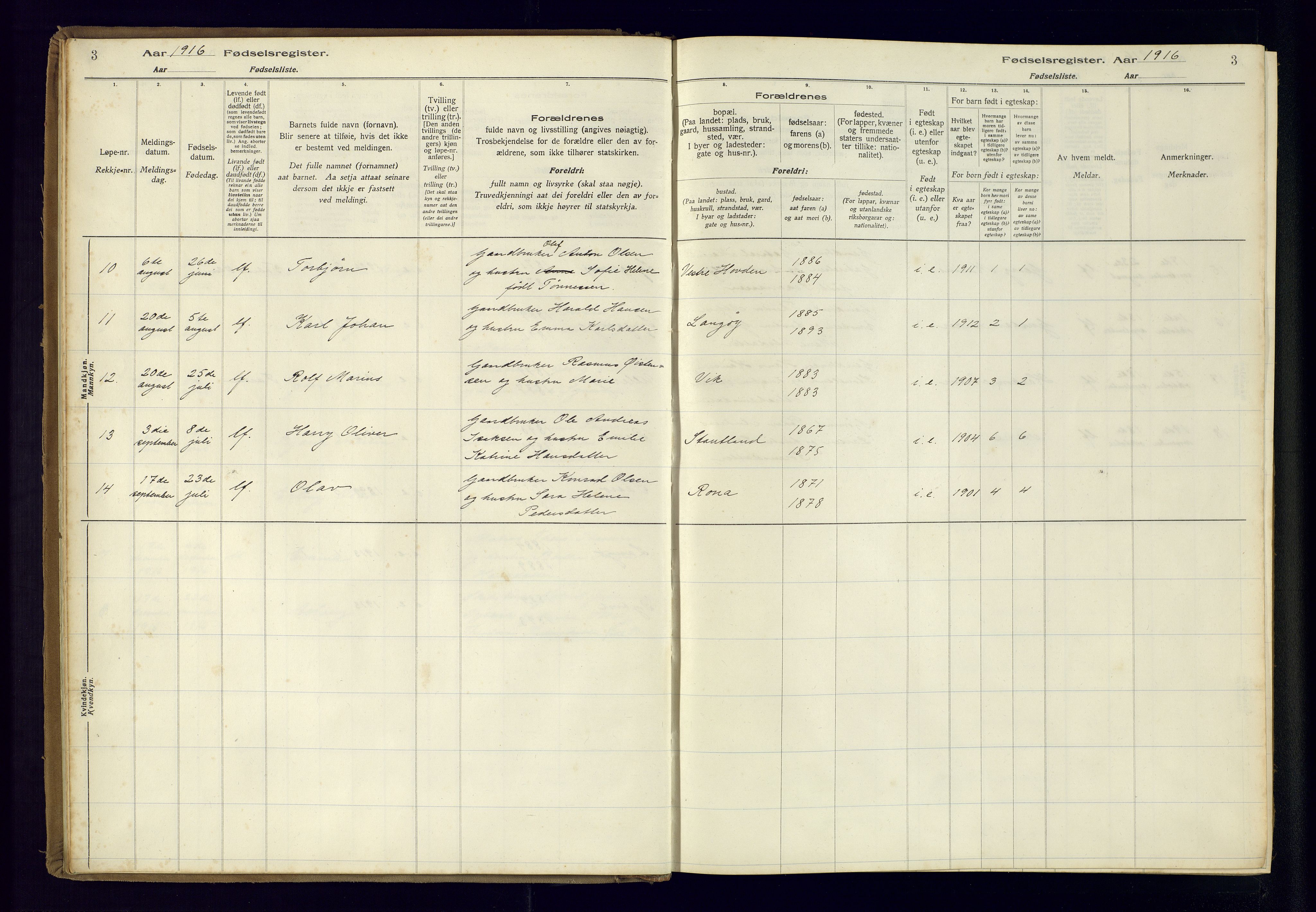 Farsund sokneprestkontor, AV/SAK-1111-0009/J/Ja/L0004: Birth register no. A-VI-11, 1916-1982, p. 3