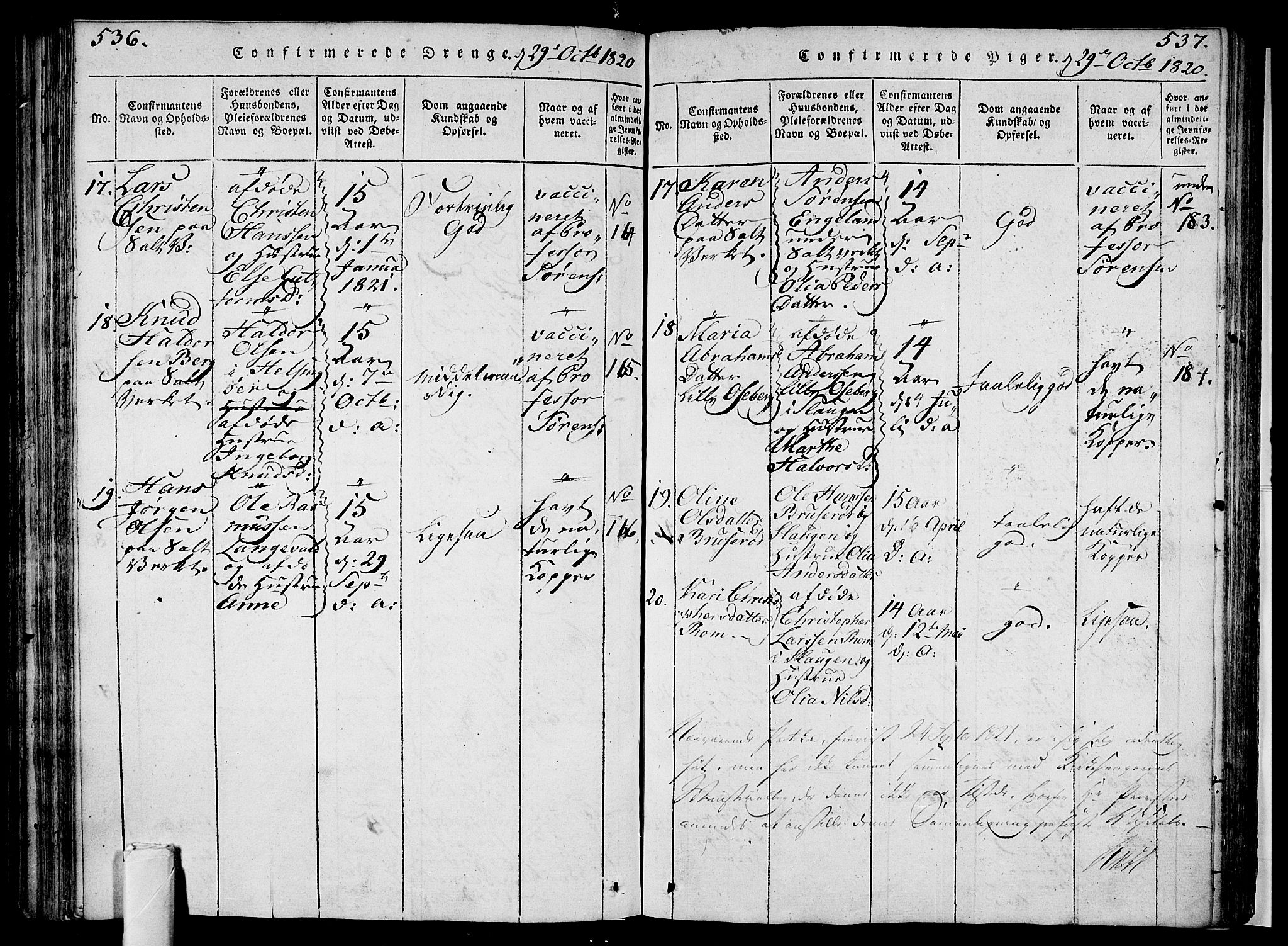 Sem kirkebøker, AV/SAKO-A-5/F/Fa/L0004: Parish register (official) no. I 4, 1814-1825, p. 536-537