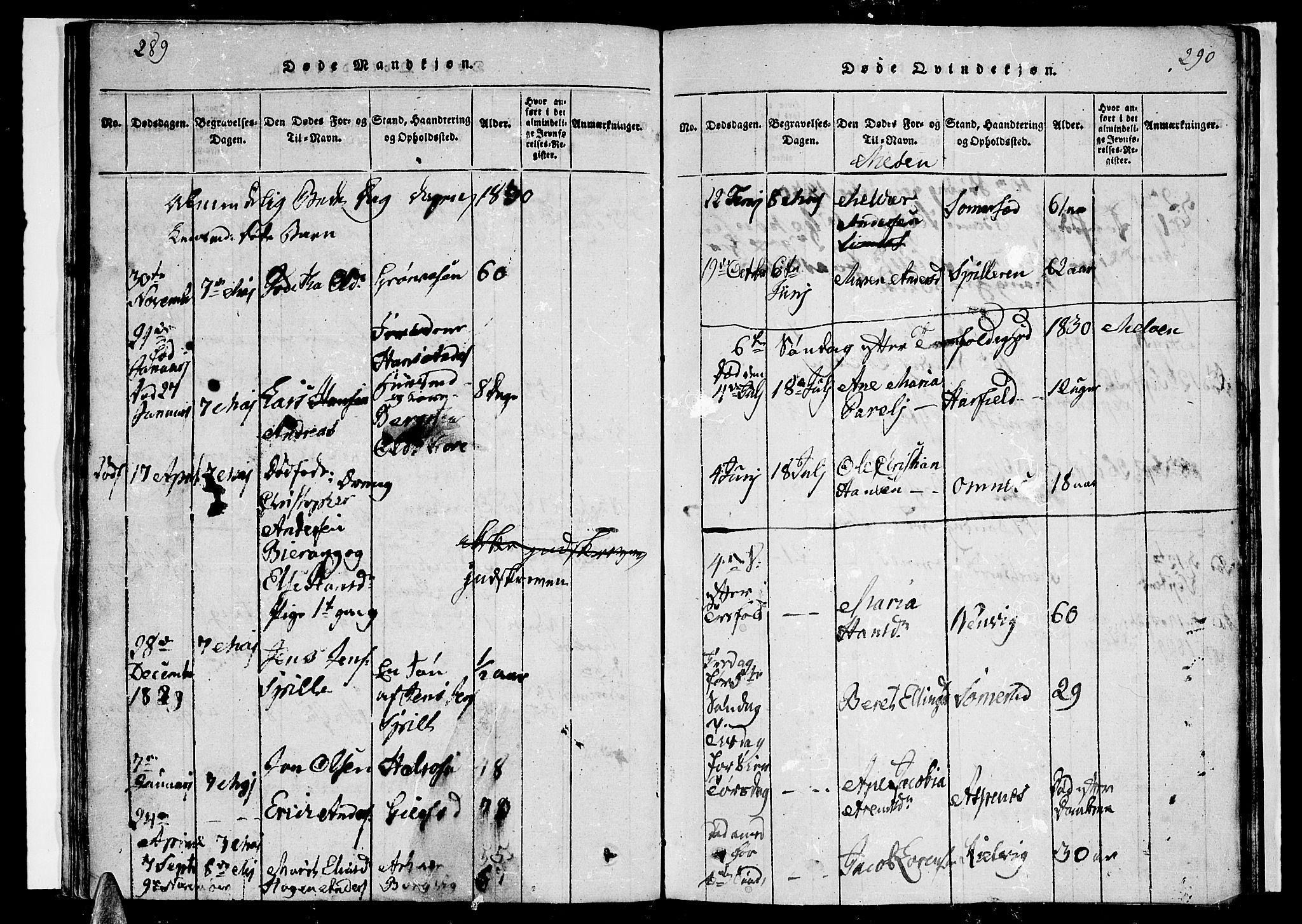 Ministerialprotokoller, klokkerbøker og fødselsregistre - Nordland, SAT/A-1459/841/L0617: Parish register (copy) no. 841C01 /2, 1820-1830, p. 289-290