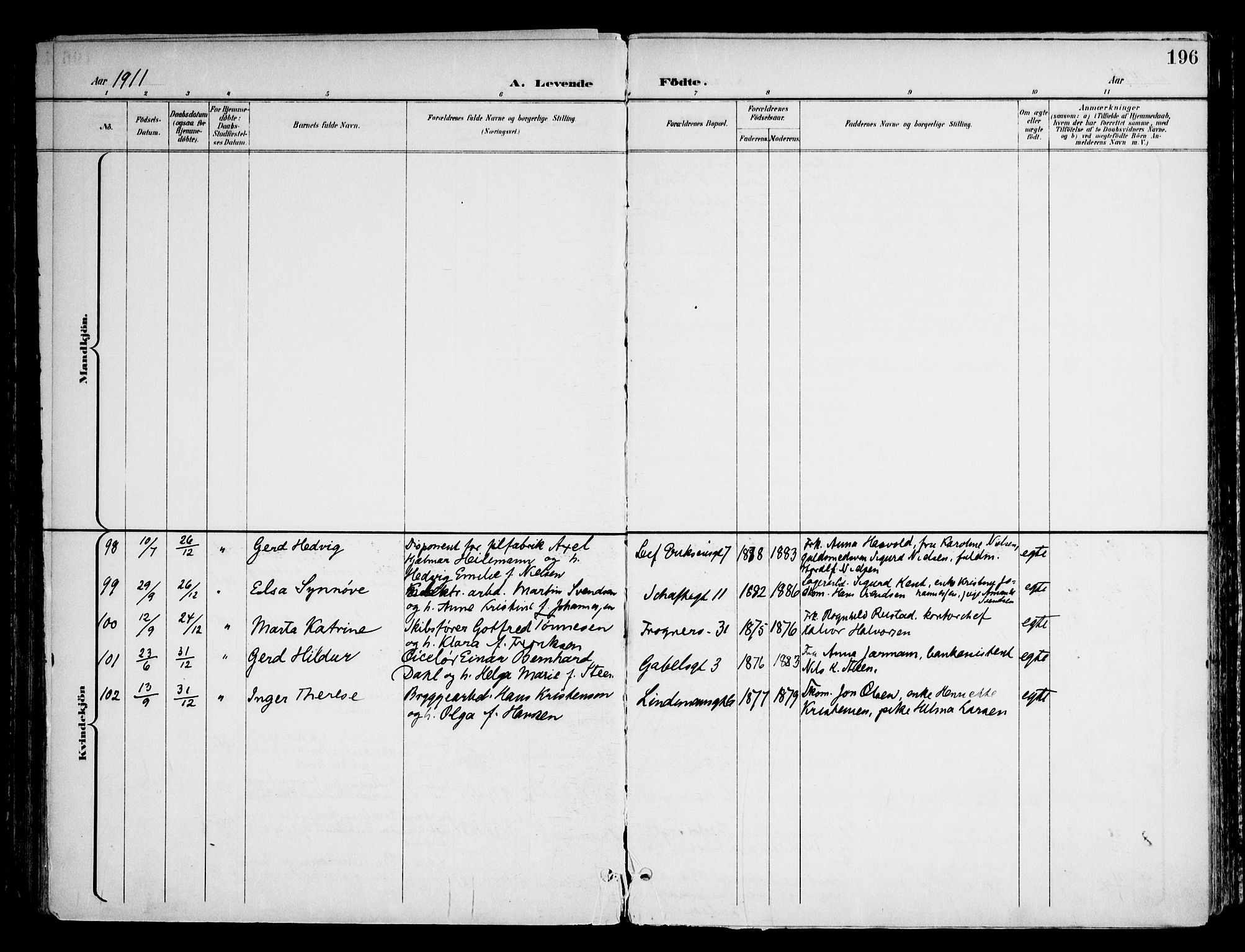 Frogner prestekontor Kirkebøker, AV/SAO-A-10886/F/Fa/L0002: Parish register (official) no. 2, 1897-1917, p. 196