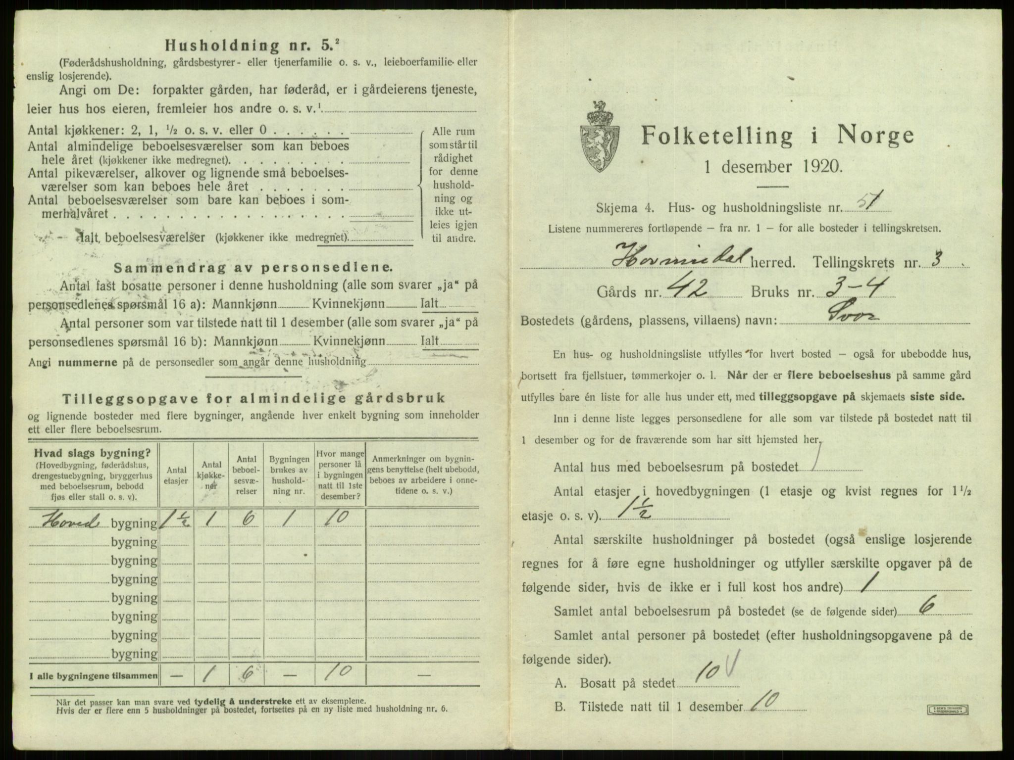 SAB, 1920 census for Hornindal, 1920, p. 203