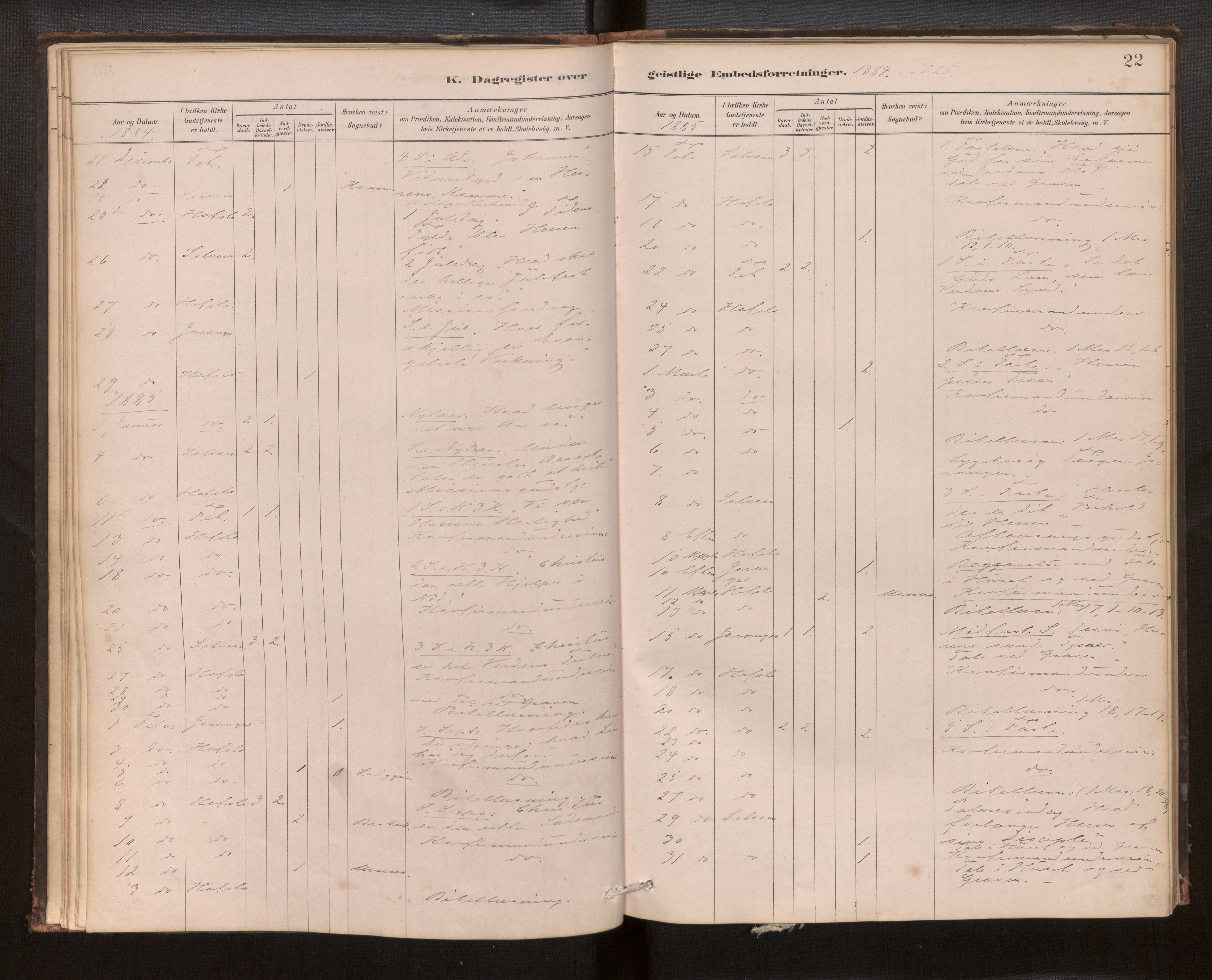 Hafslo sokneprestembete, SAB/A-80301/H/Haa/Haaf/L0003: Diary records no. F 3, 1879-1909, p. 22