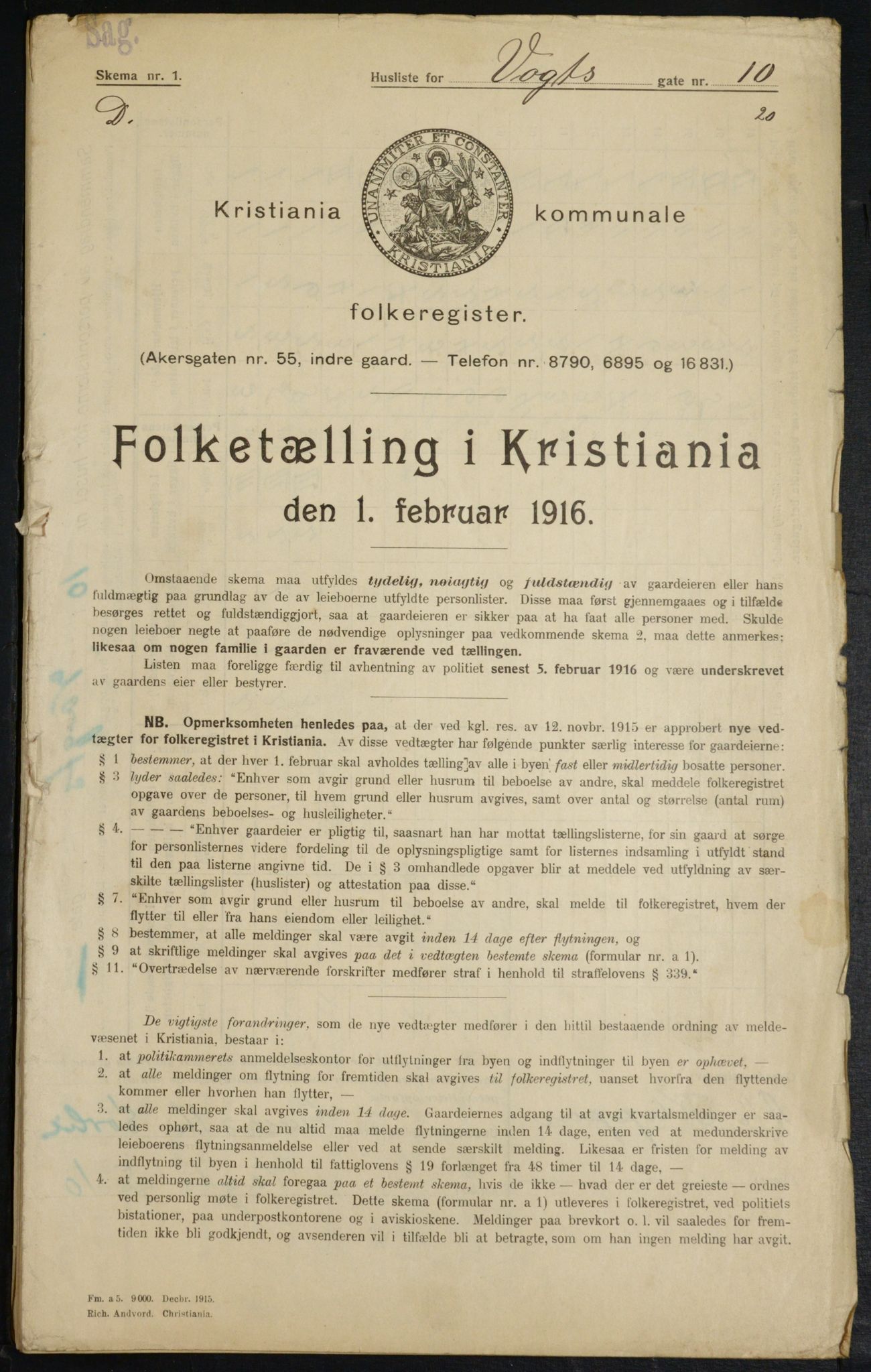 OBA, Municipal Census 1916 for Kristiania, 1916, p. 127912