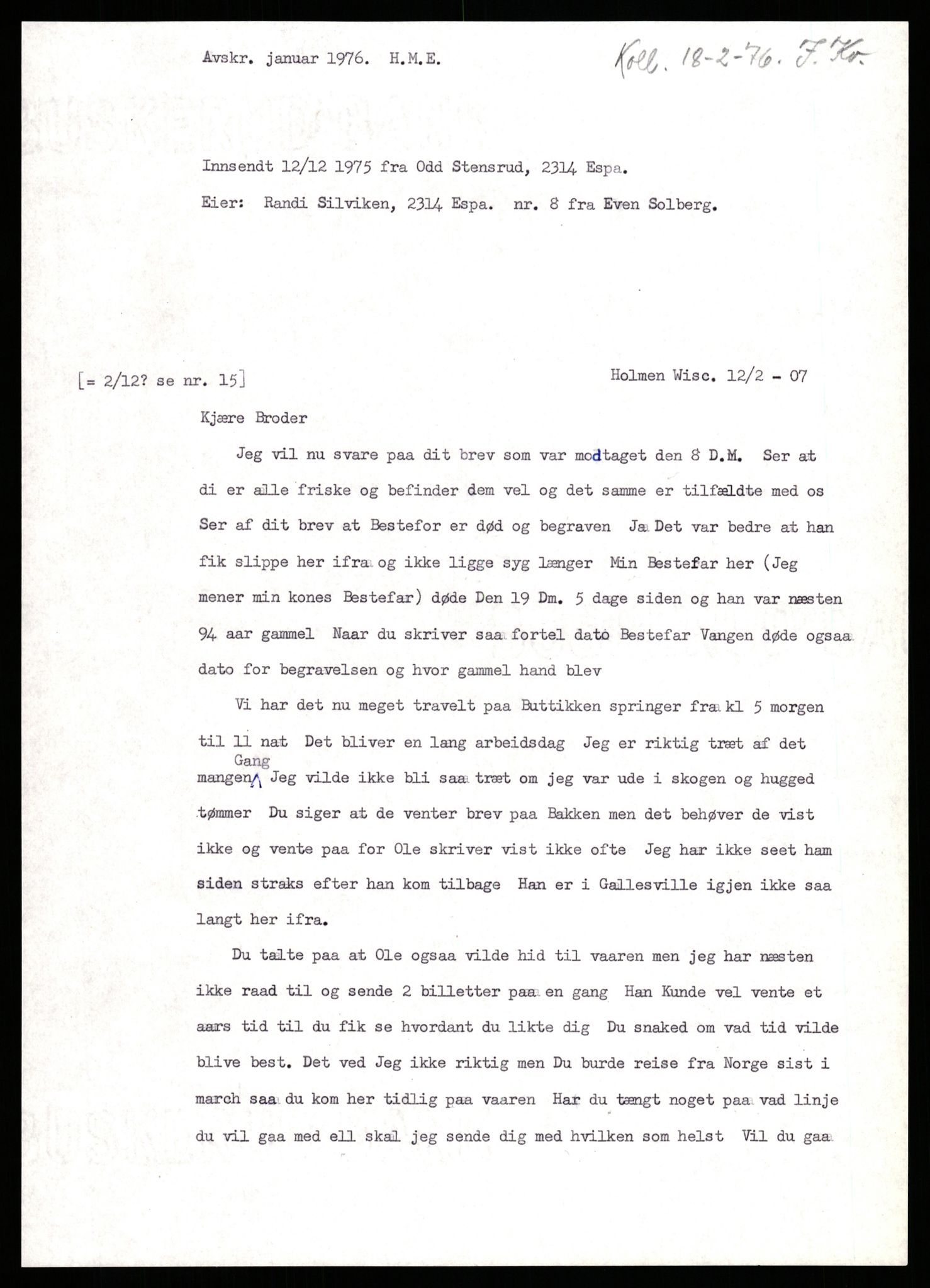 Samlinger til kildeutgivelse, Amerikabrevene, AV/RA-EA-4057/F/L0009: Innlån fra Hedmark: Statsarkivet i Hamar - Wærenskjold, 1838-1914, p. 225