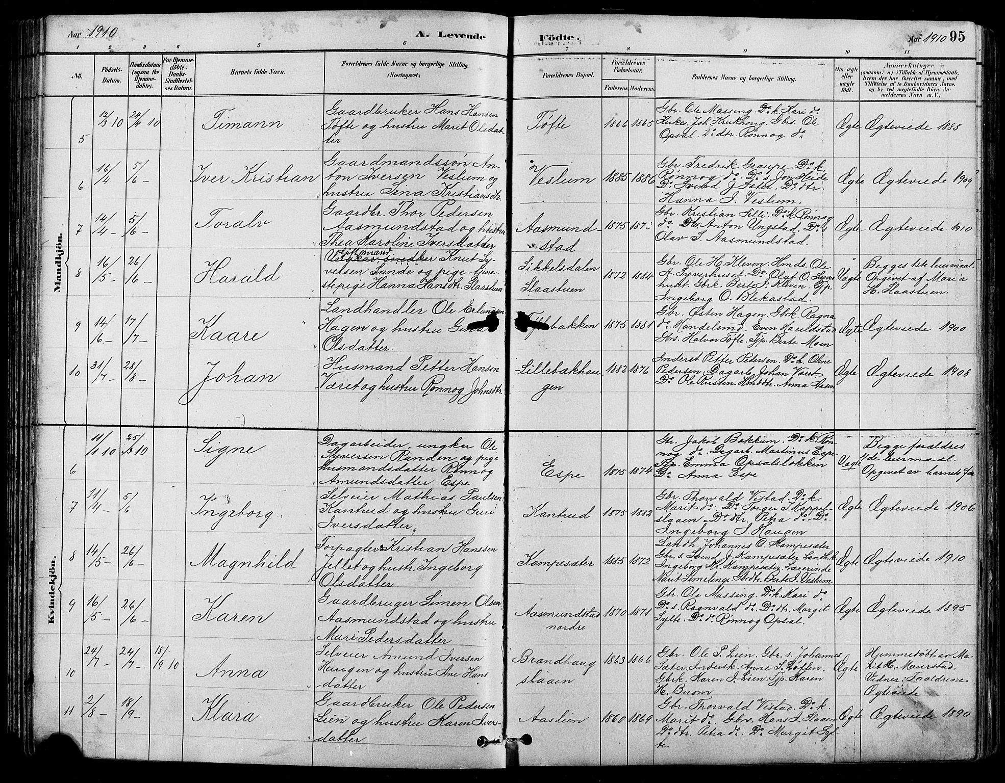 Nord-Fron prestekontor, SAH/PREST-080/H/Ha/Hab/L0005: Parish register (copy) no. 5, 1884-1914, p. 95