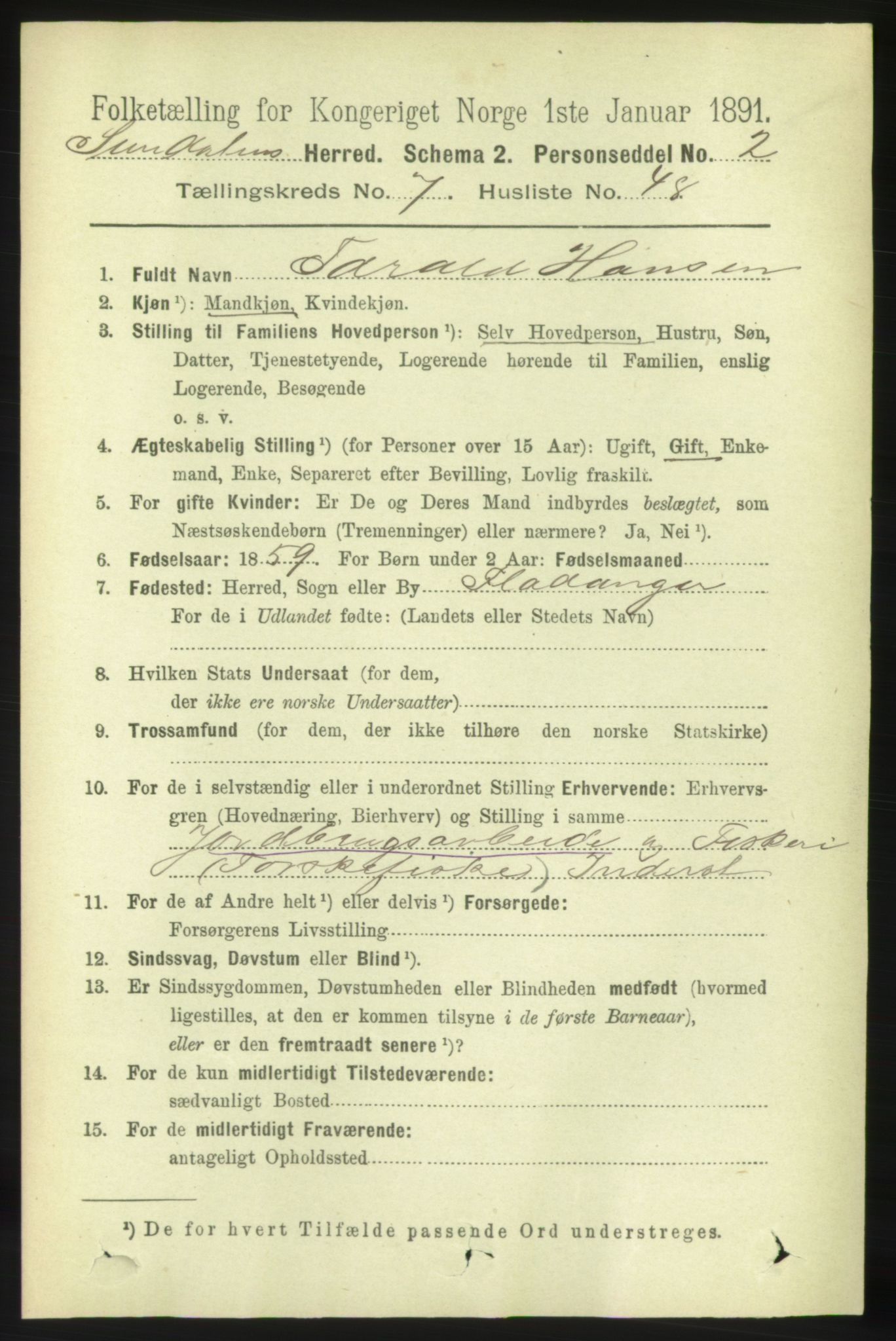 RA, 1891 census for 1563 Sunndal, 1891, p. 2114