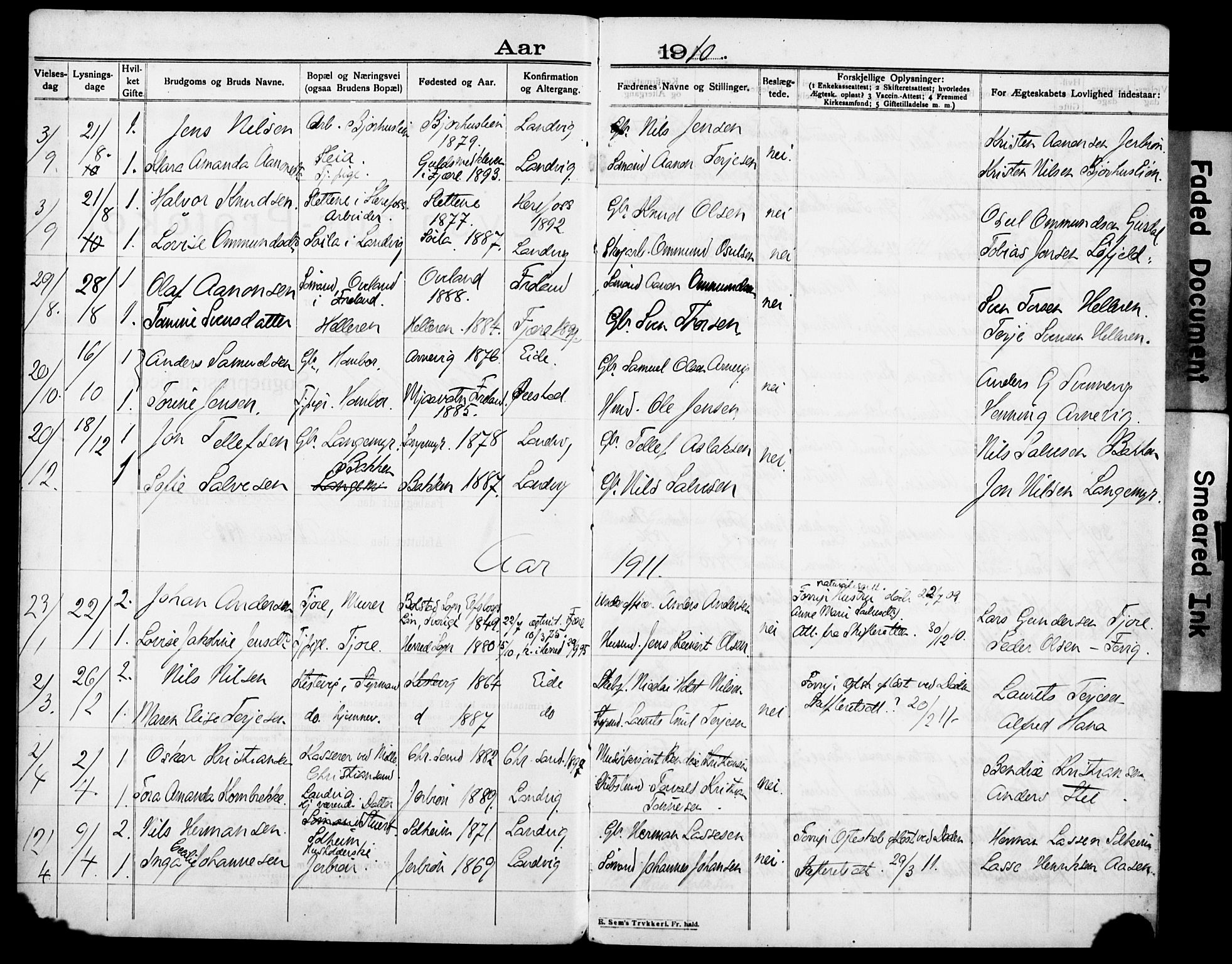 Hommedal sokneprestkontor, SAK/1111-0023/J/Je/L0001: Banns register no. AV I 28, 1910-1918