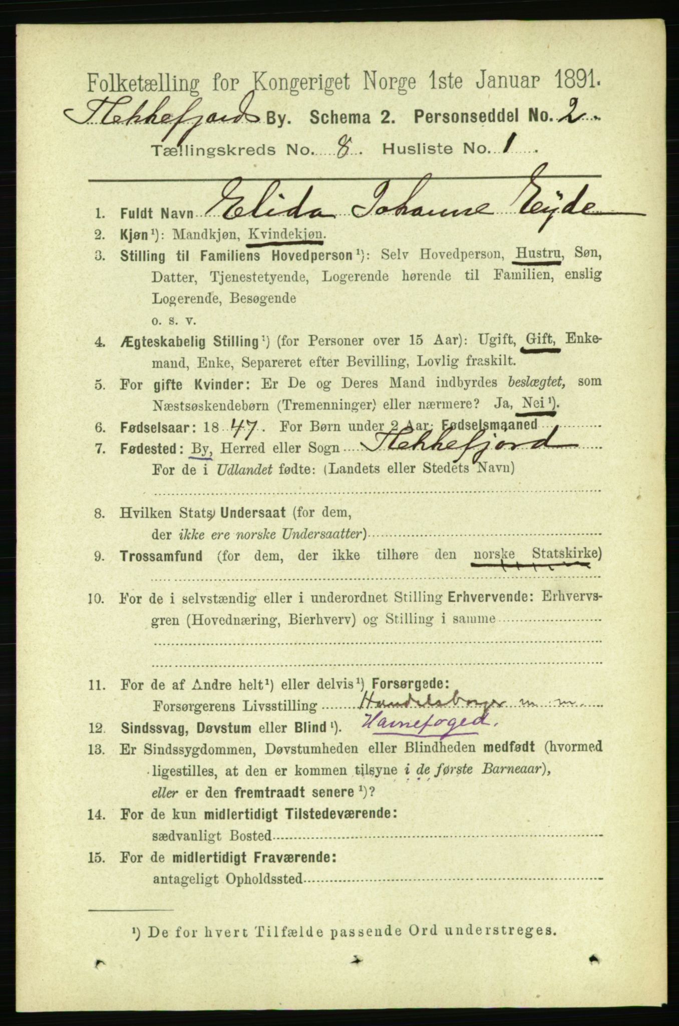 RA, 1891 census for 1004 Flekkefjord, 1891, p. 1364