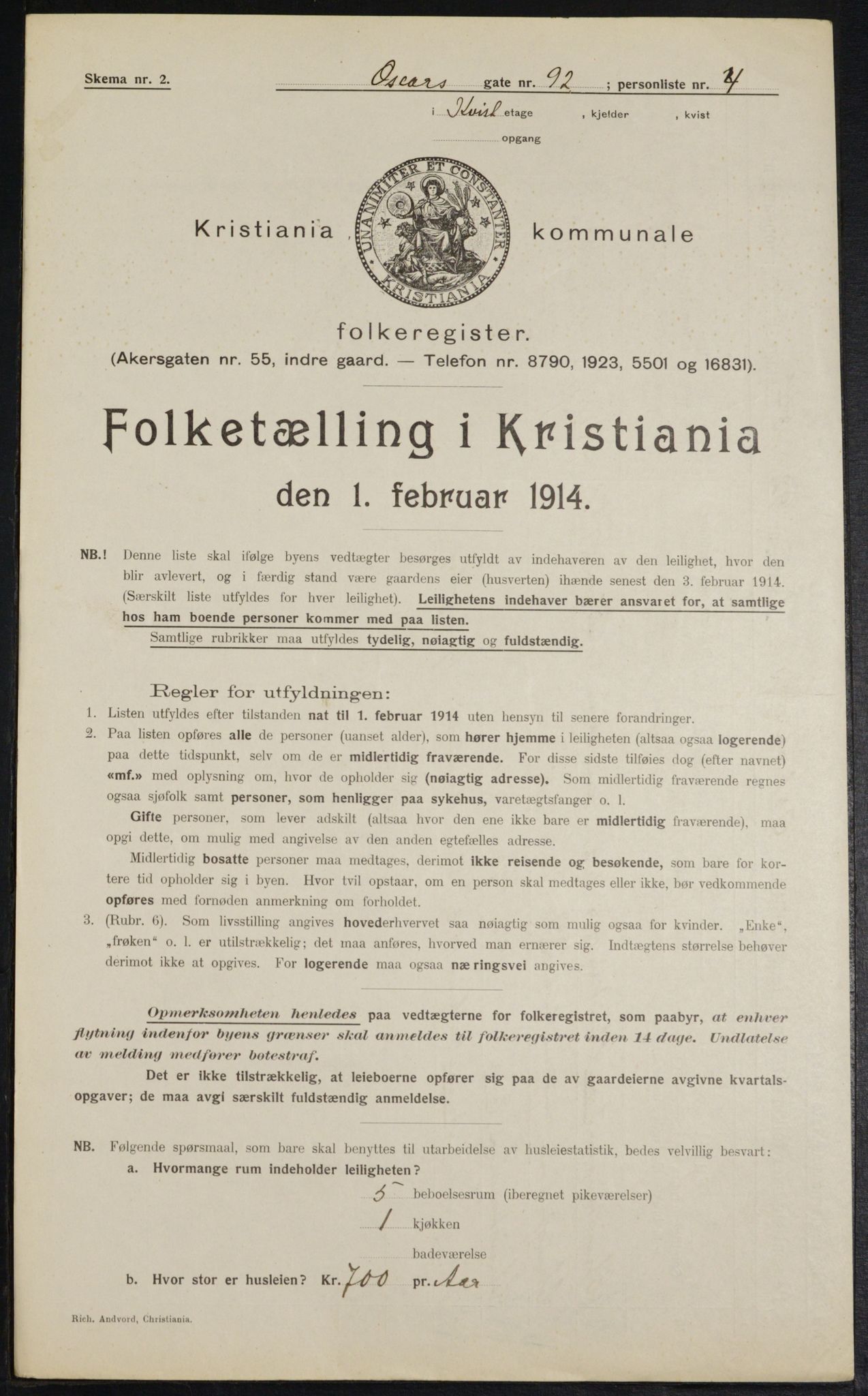 OBA, Municipal Census 1914 for Kristiania, 1914, p. 77008