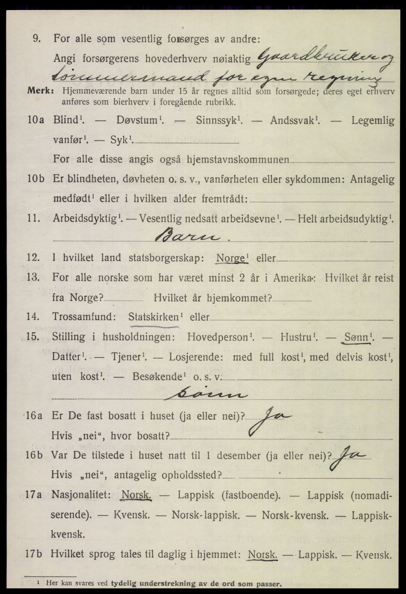 SAT, 1920 census for Snåsa, 1920, p. 2579