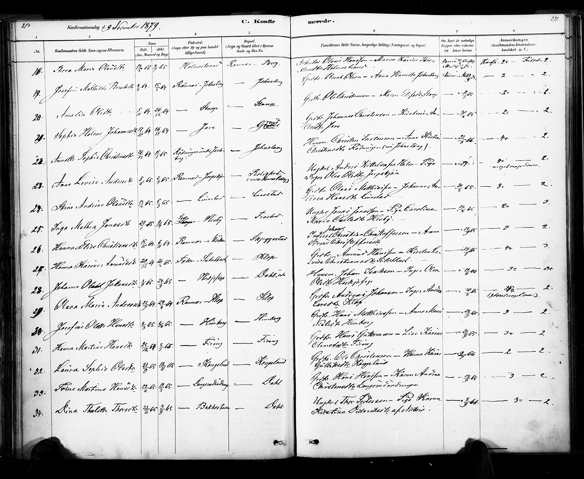 Ramnes kirkebøker, AV/SAKO-A-314/F/Fa/L0007: Parish register (official) no. I 7, 1878-1895, p. 270-271