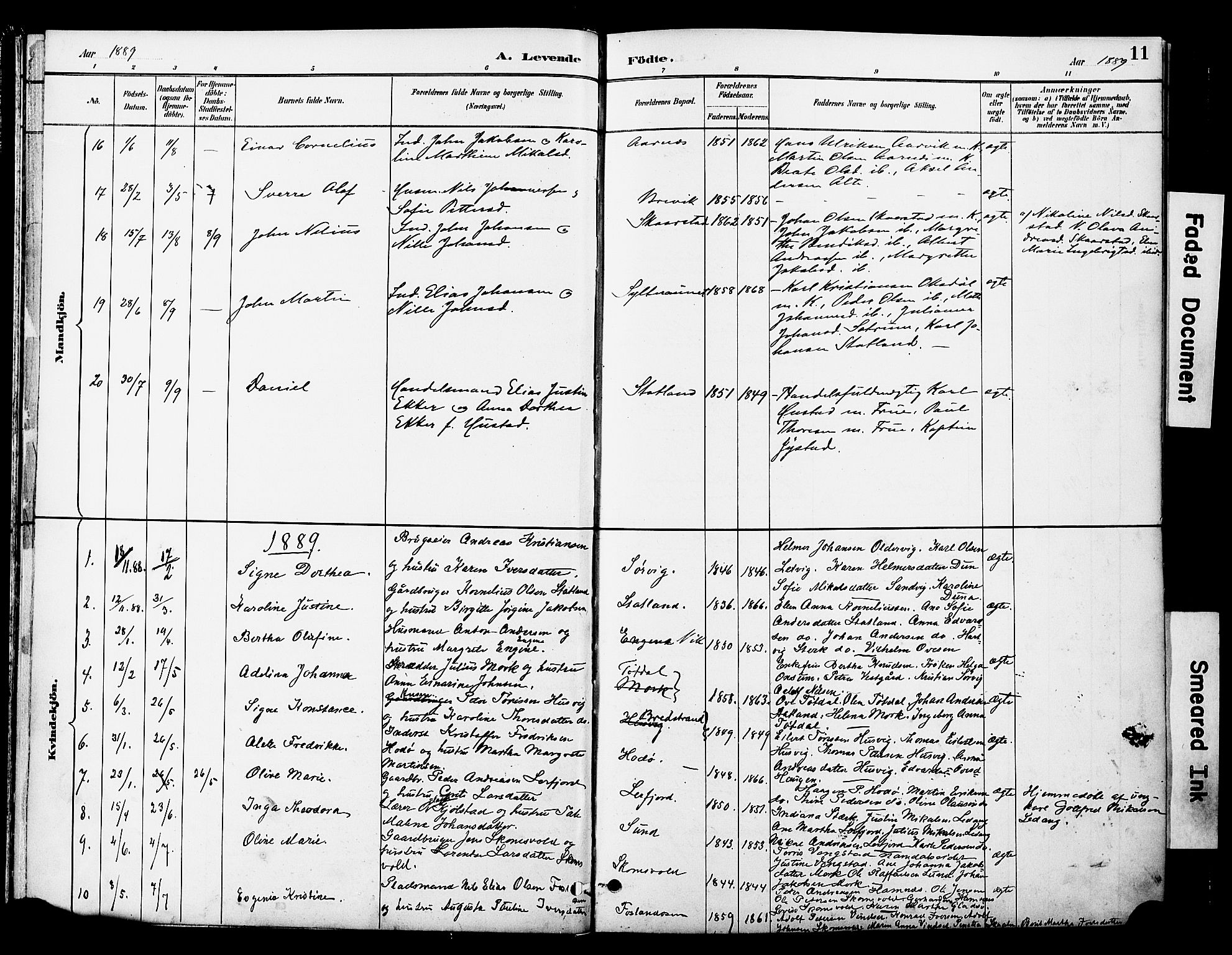 Ministerialprotokoller, klokkerbøker og fødselsregistre - Nord-Trøndelag, SAT/A-1458/774/L0628: Parish register (official) no. 774A02, 1887-1903, p. 11