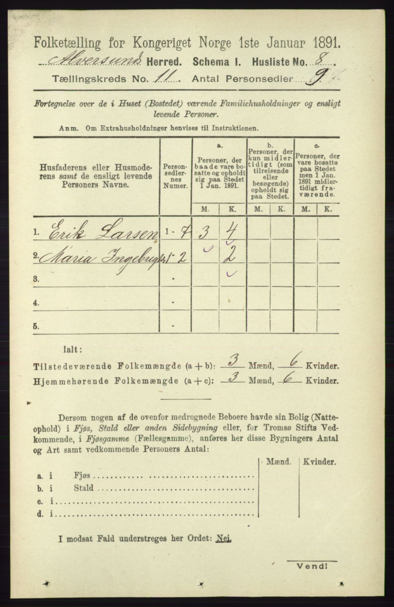 RA, 1891 census for 1257 Alversund, 1891, p. 3684