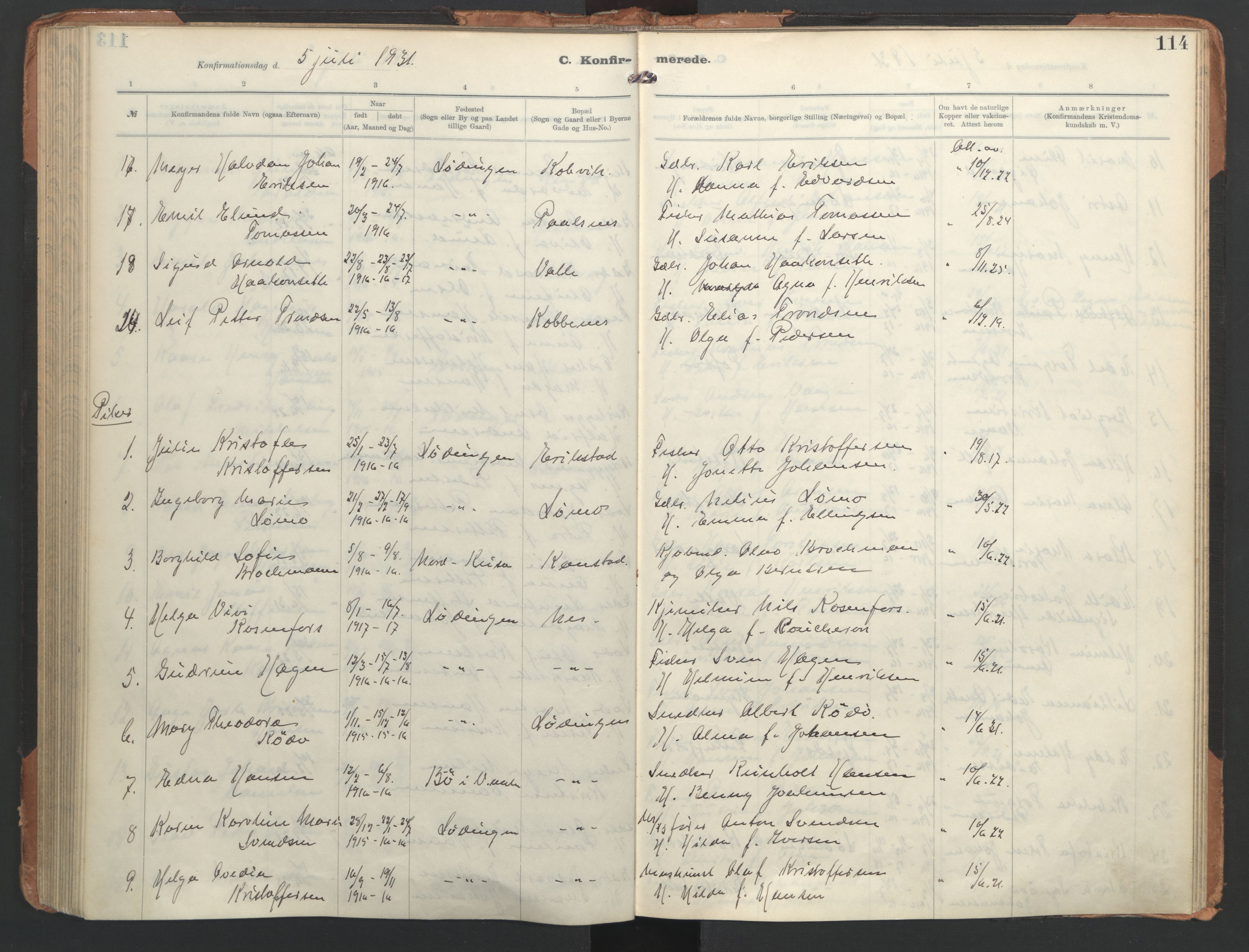 Ministerialprotokoller, klokkerbøker og fødselsregistre - Nordland, AV/SAT-A-1459/872/L1042: Parish register (official) no. 872A17, 1910-1937, p. 114