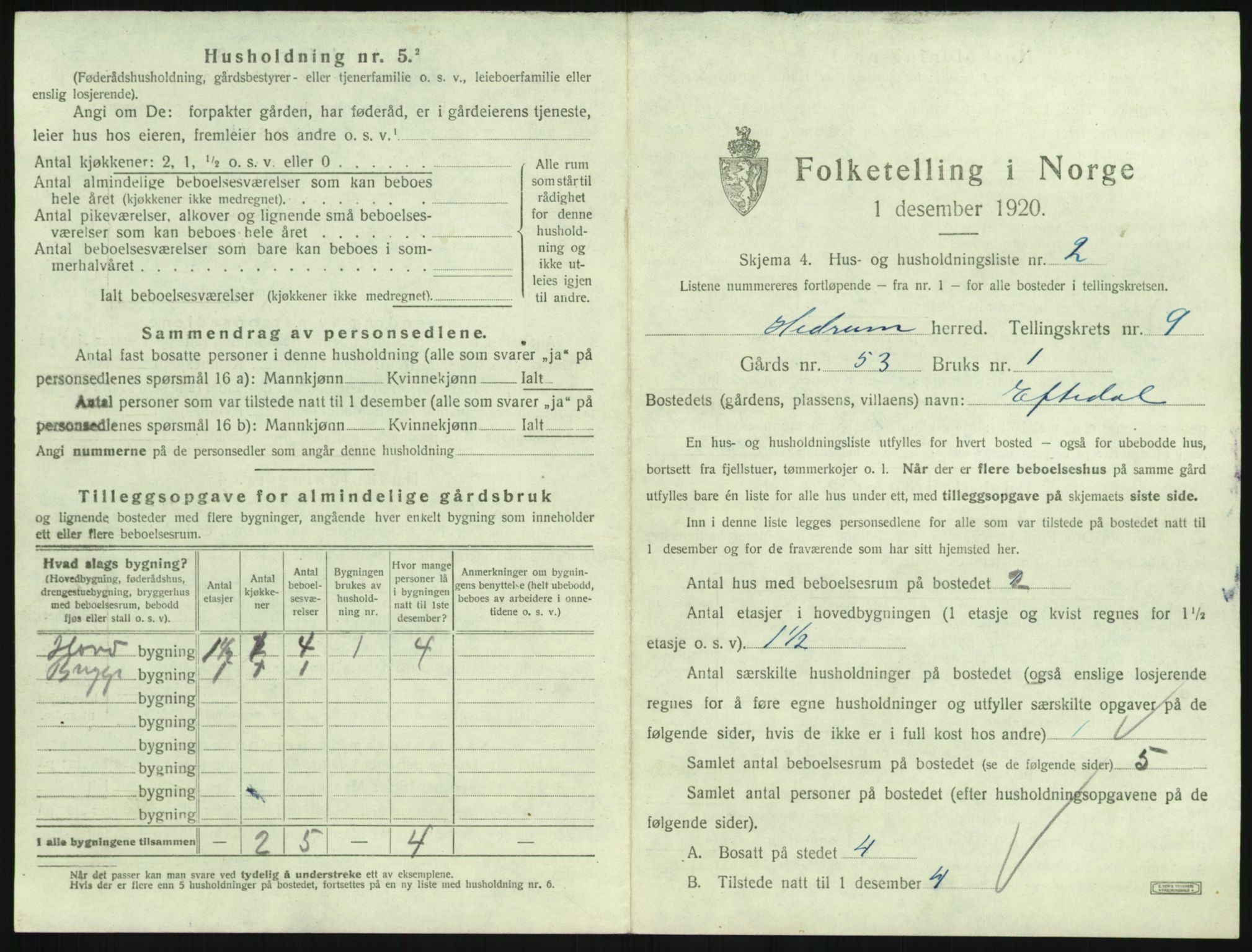 SAKO, 1920 census for Hedrum, 1920, p. 833