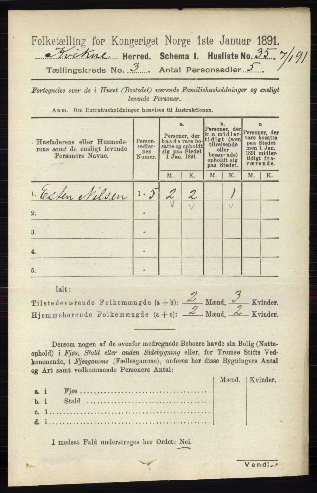 RA, 1891 census for 0440 Kvikne, 1891, p. 678