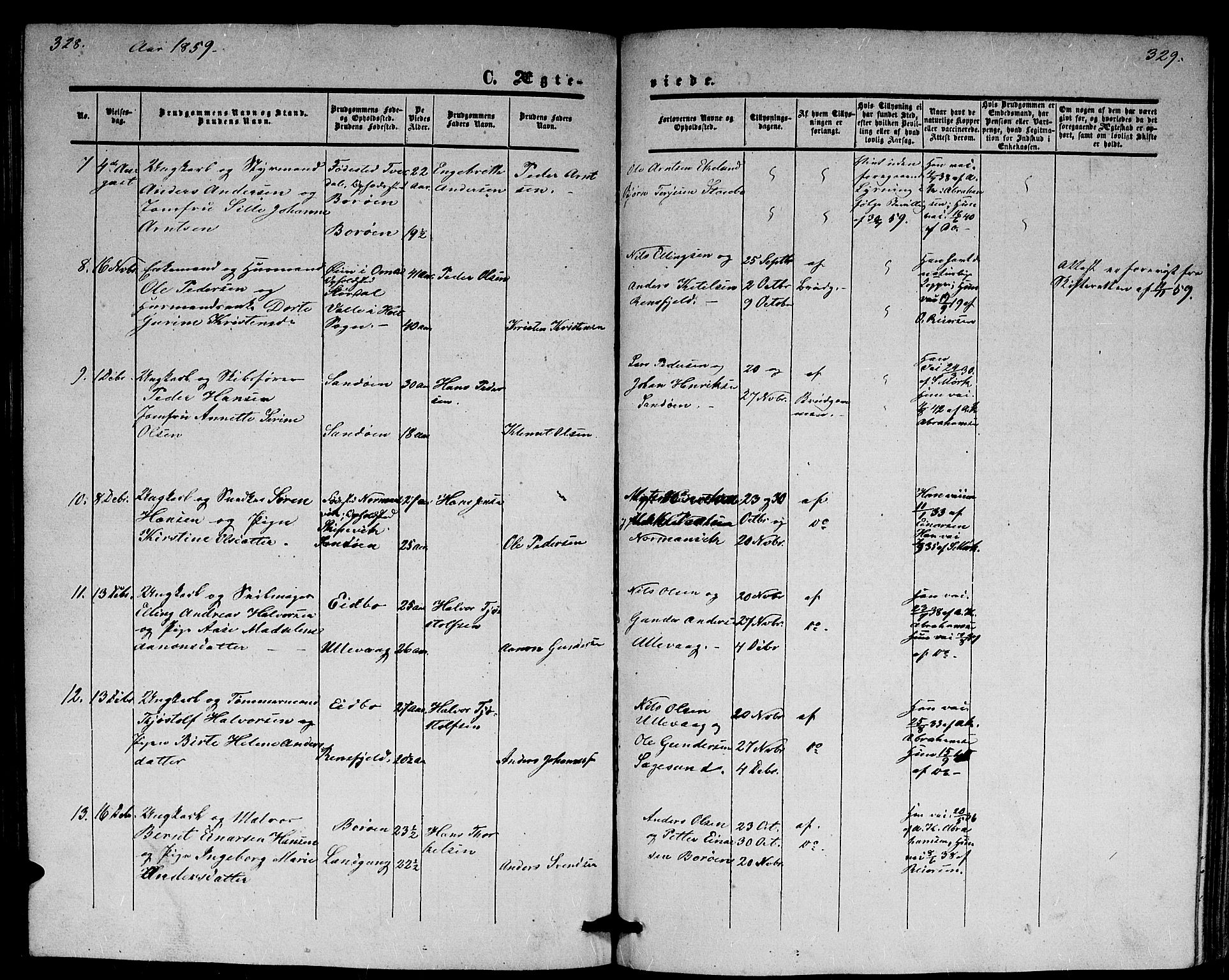 Dypvåg sokneprestkontor, AV/SAK-1111-0007/F/Fb/Fba/L0011: Parish register (copy) no. B 11, 1857-1872, p. 328-329