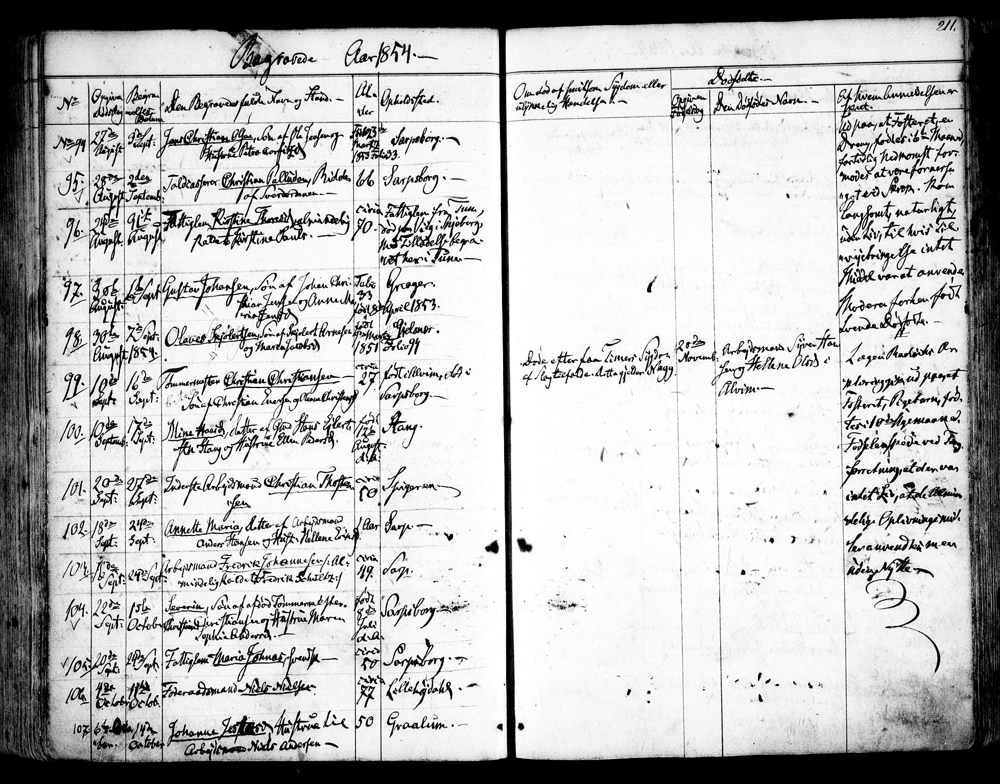 Tune prestekontor Kirkebøker, AV/SAO-A-2007/F/Fa/L0011: Parish register (official) no. 11, 1852-1856, p. 211