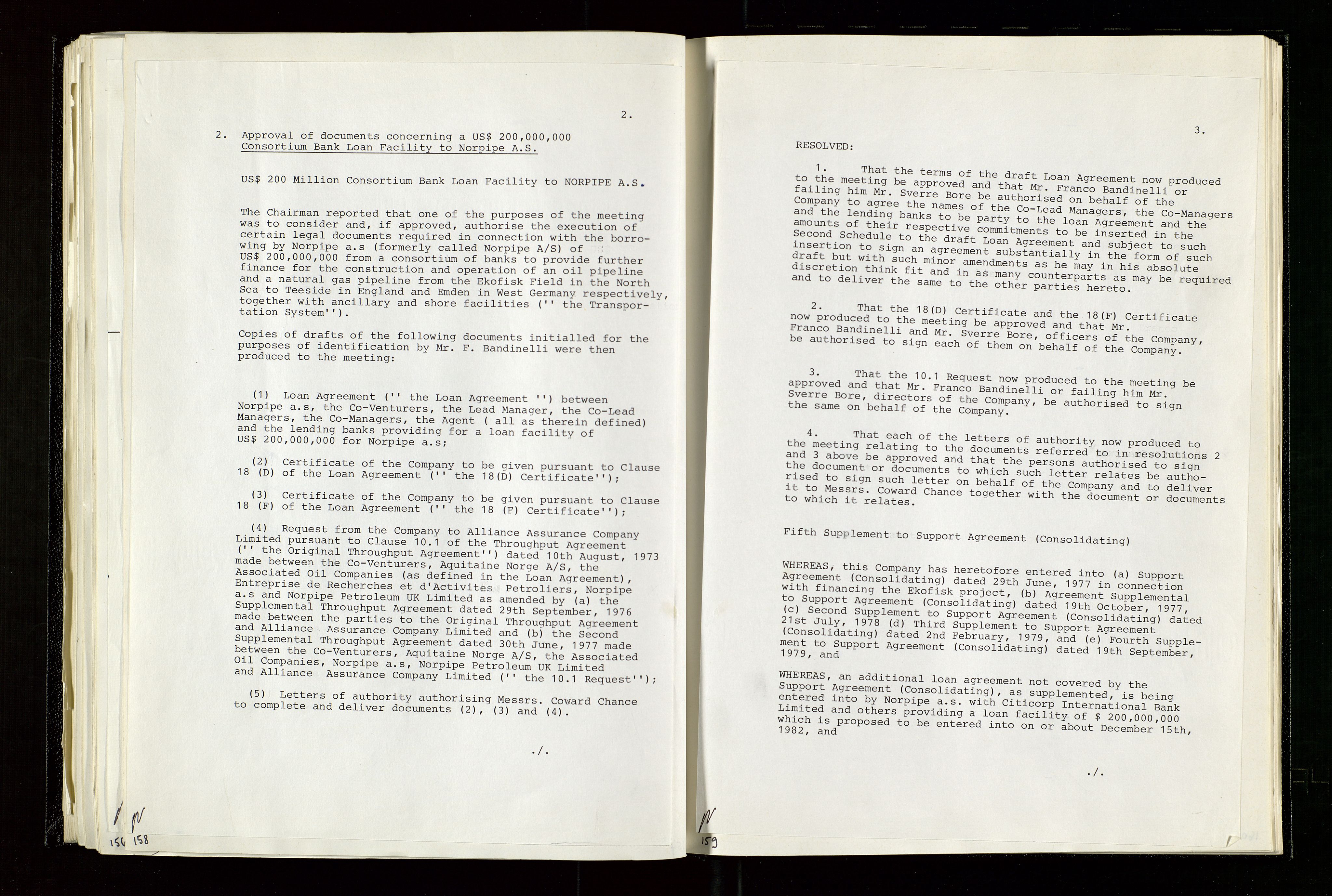 Pa 1583 - Norsk Agip AS, AV/SAST-A-102138/A/Aa/L0003: Board of Directors meeting minutes, 1979-1983, p. 158-159