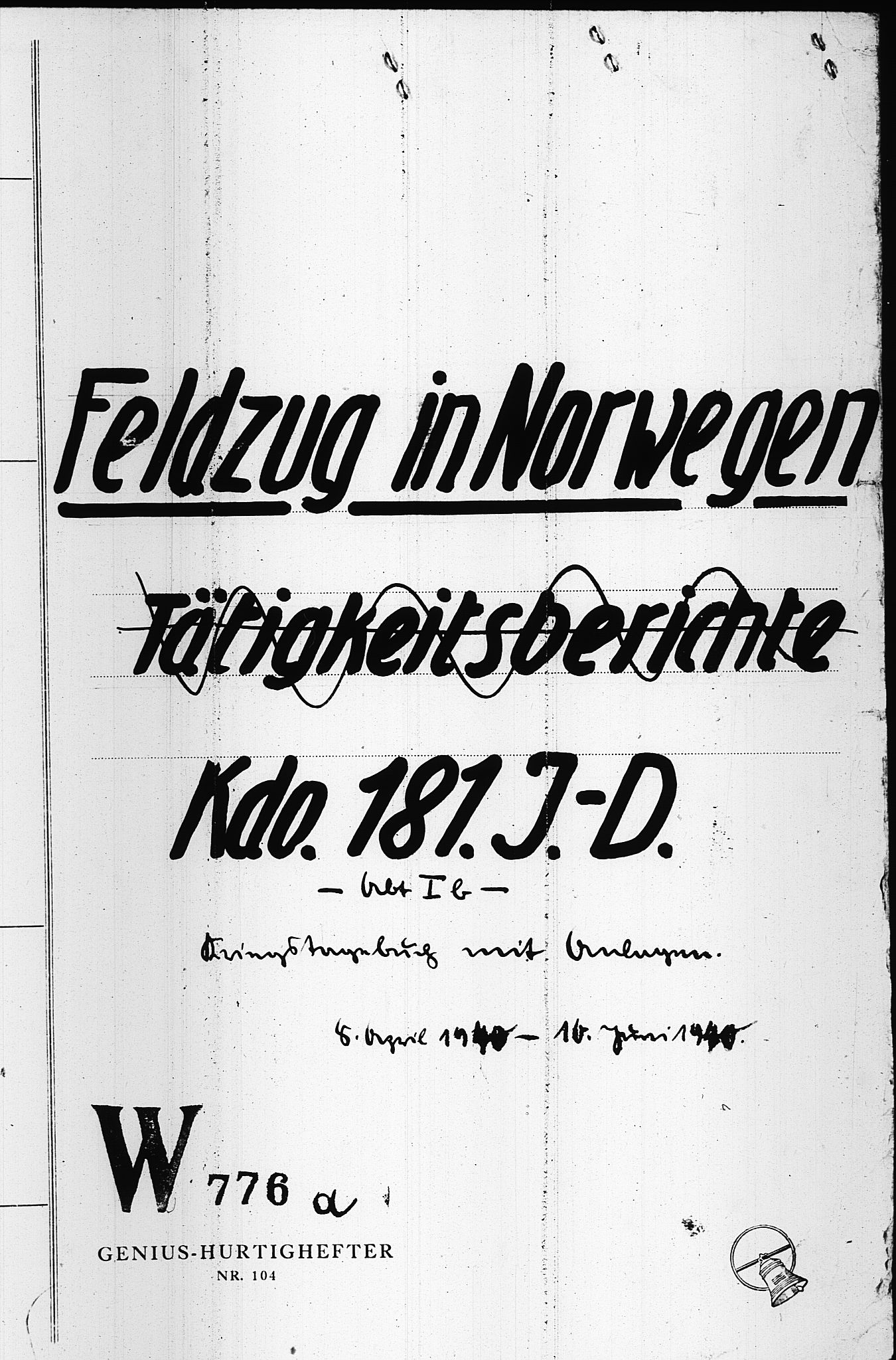 Documents Section, RA/RAFA-2200/V/L0087: Amerikansk mikrofilm "Captured German Documents".
Box No. 726.  FKA jnr. 601/1954., 1940, p. 215