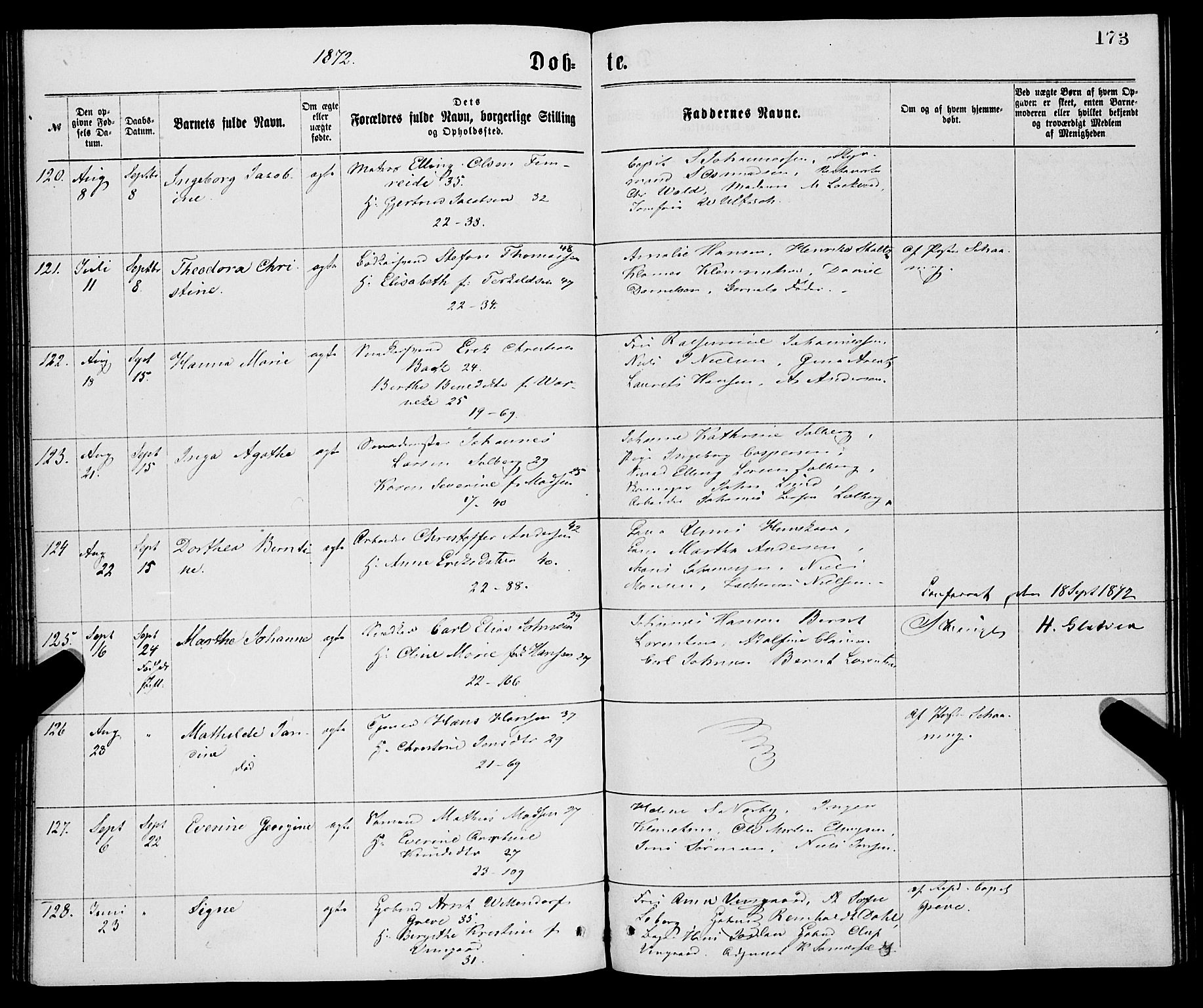 Korskirken sokneprestembete, AV/SAB-A-76101/H/Haa/L0020: Parish register (official) no. B 6, 1871-1878, p. 173